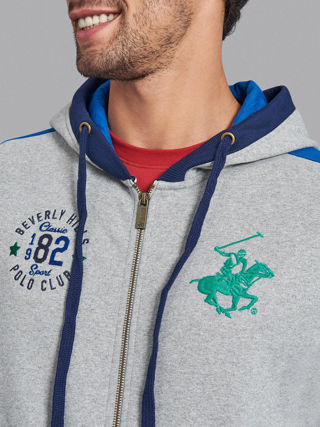 Beverly Hills Polo Club UK-1982 CONTRAST PANEL ZIP HOODIE HEATHER GREY