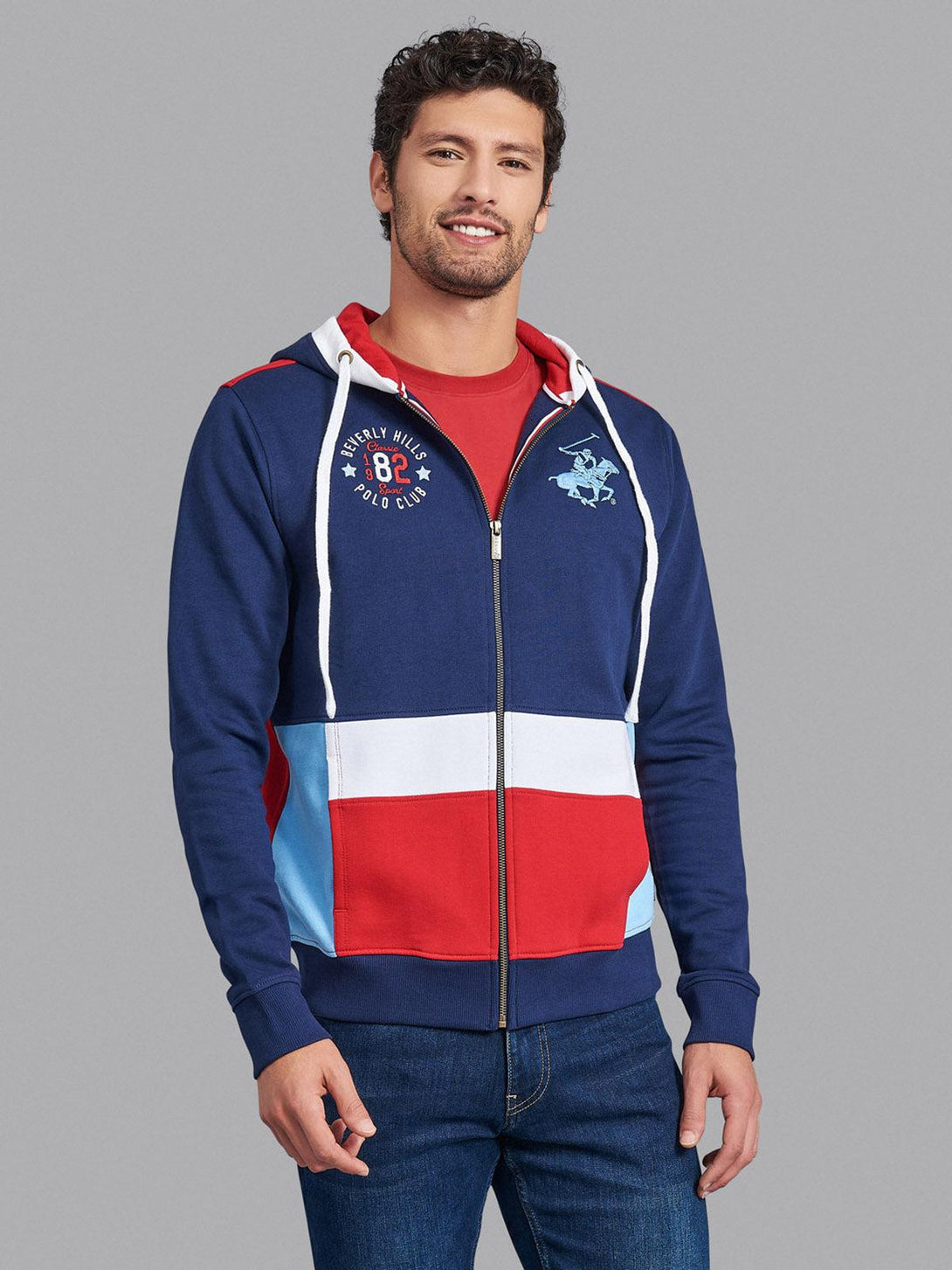 Beverly Hills Polo Club UK-1982 CONTRAST PANEL ZIP HOODIE TRUE NAVY