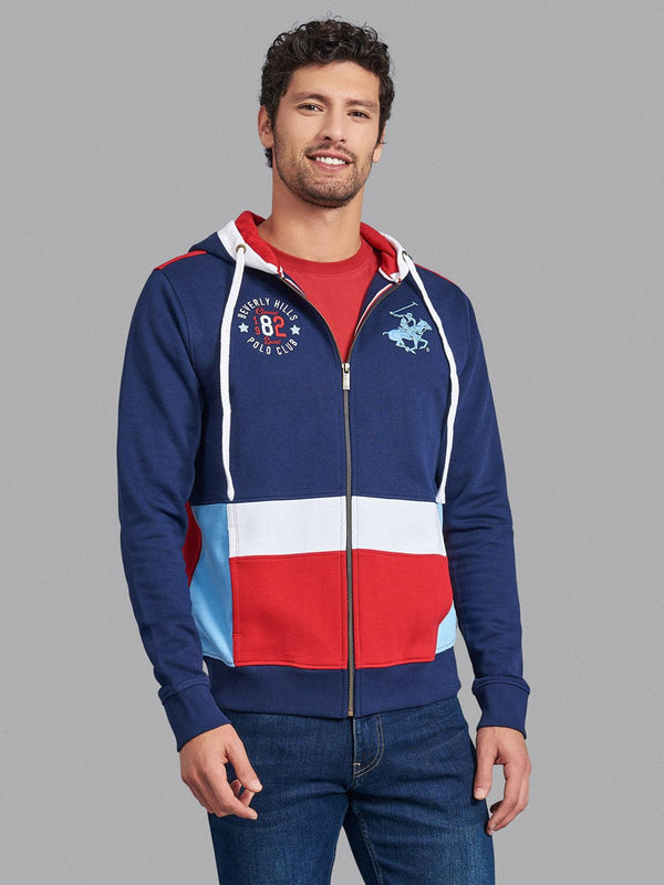 Beverly Hills Polo Club UK-1982 CONTRAST PANEL ZIP HOODIE TRUE NAVY