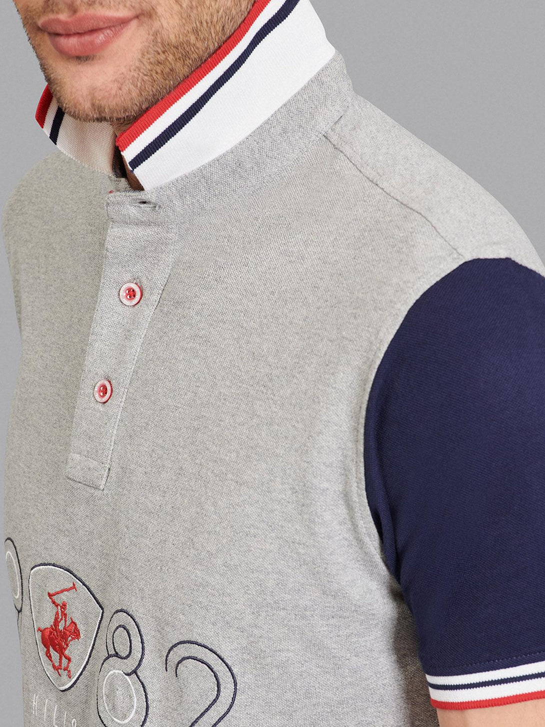 Beverly Hills Polo Club UK-1982 CONTRAST POLO SHIRT HEATHER GREY