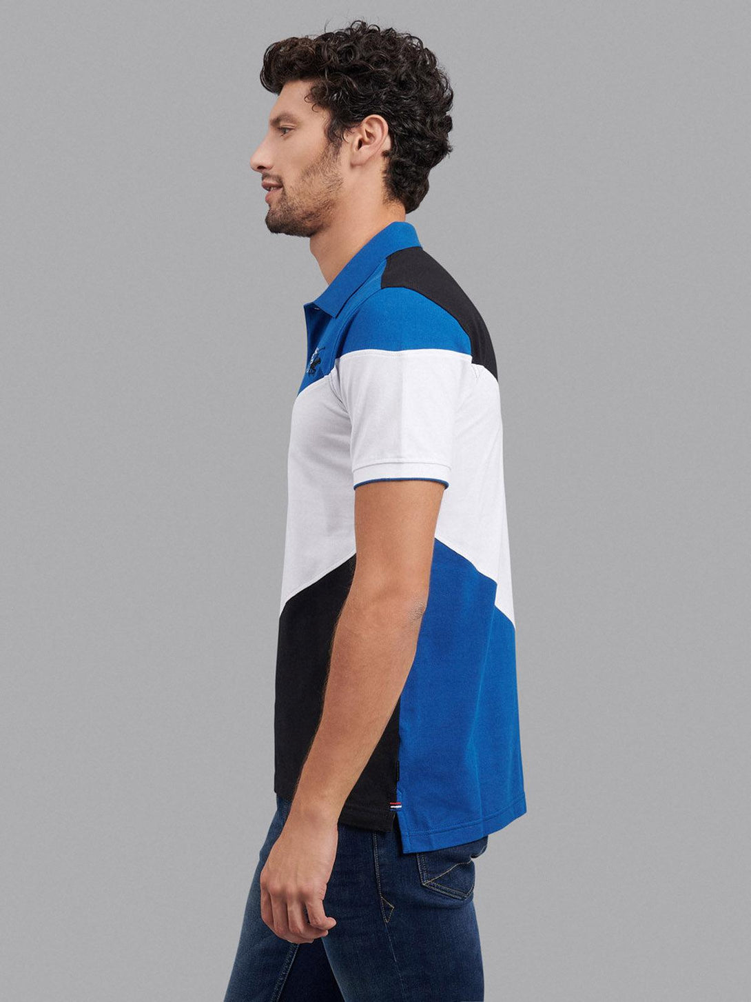 Beverly Hills Polo Club UK-ASYMMETRIC BHPC LOGO POLO SHIRT BALTIC BLUE