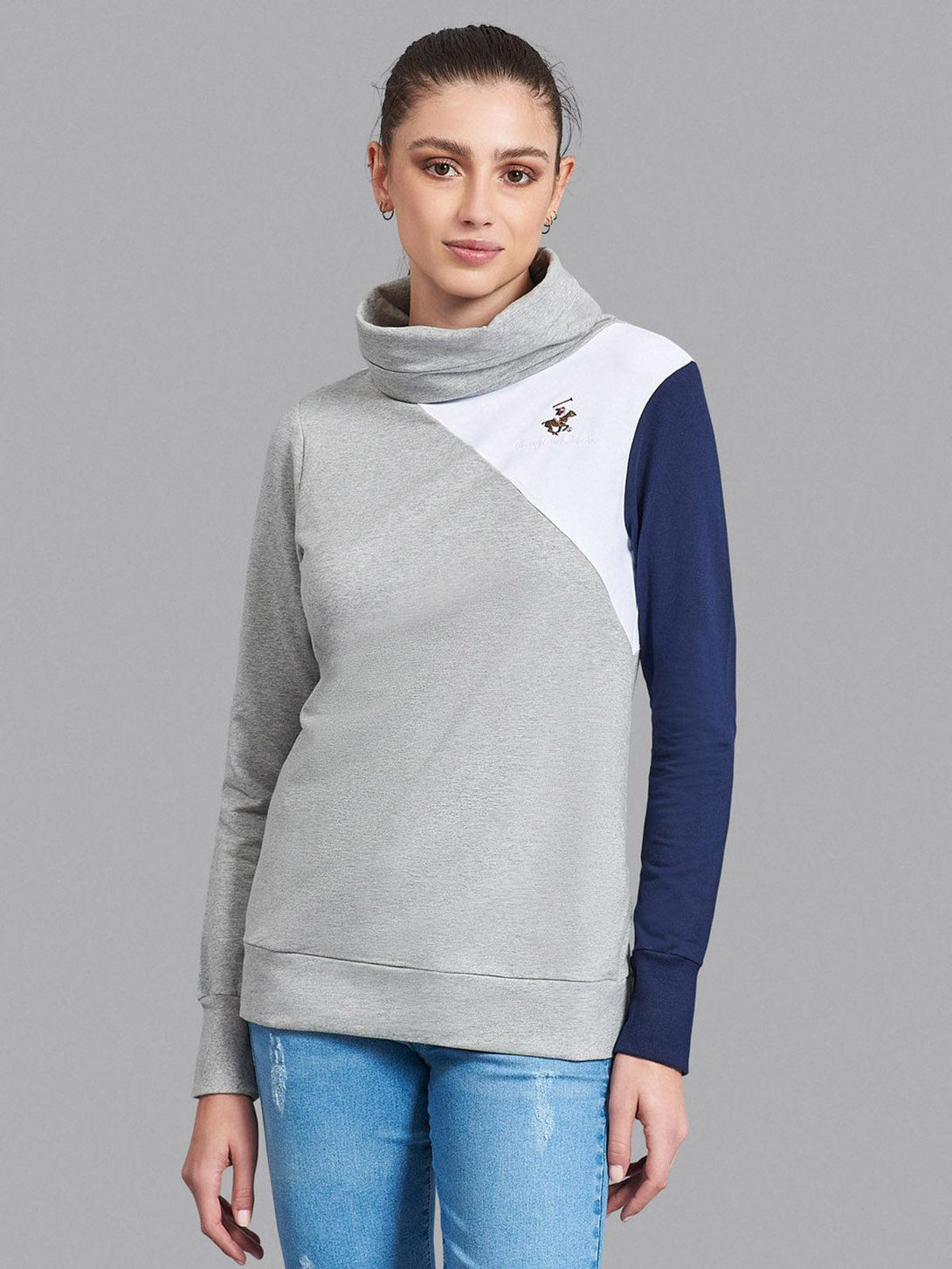 Beverly Hills Polo Club UK-ASYMMETRIC FUNNEL NECK SWEATSHIRT HEATHER GREY