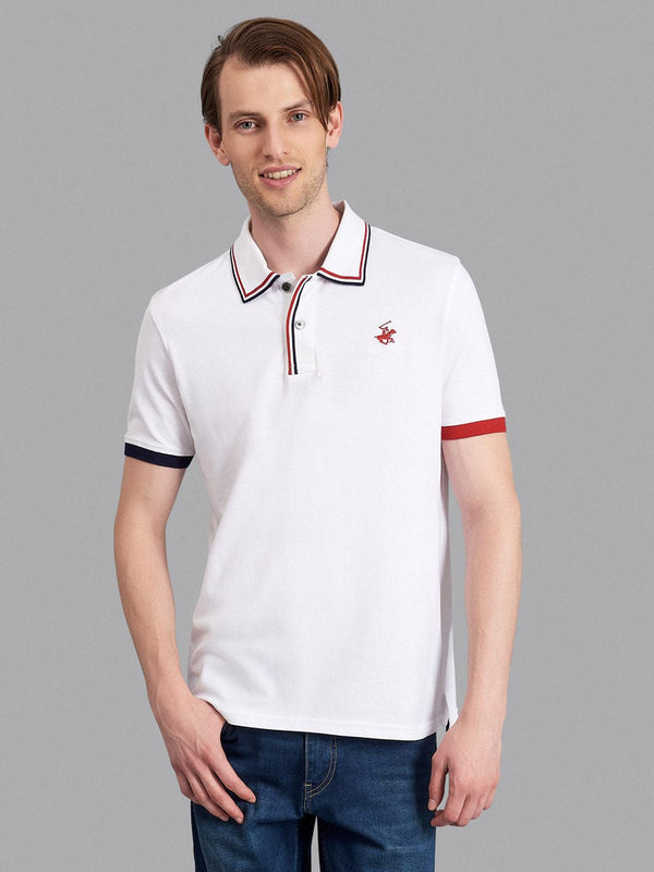 Beverly Hills Polo Club UK-ASYMMETRIC TIPPED SIGNATURE POLO SHIRT WHITE