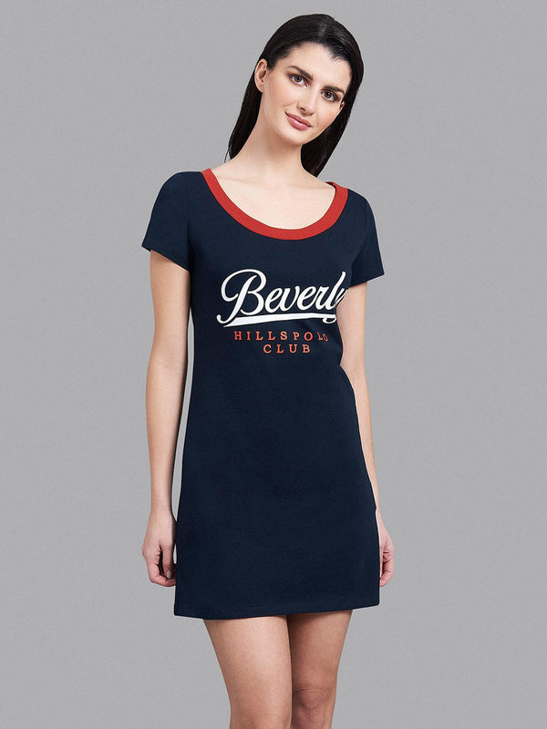 Beverly Hills Polo Club UK-BEVERLY HILLS SCRIPT LOGO DRESS NAVY