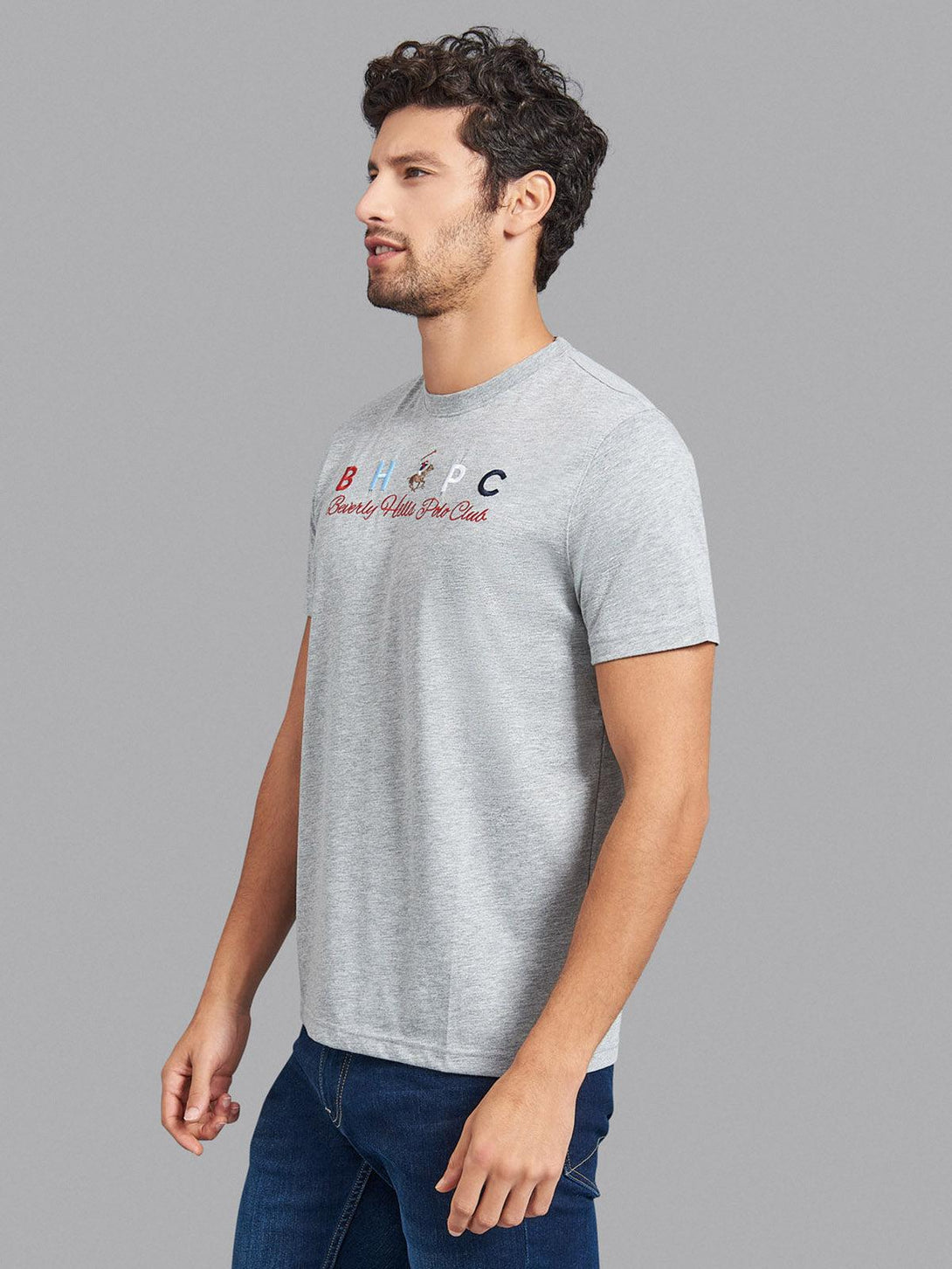 Beverly Hills Polo Club UK-BHPC BLOCK EMBROIDERED T-SHIRT HEATHER GREY