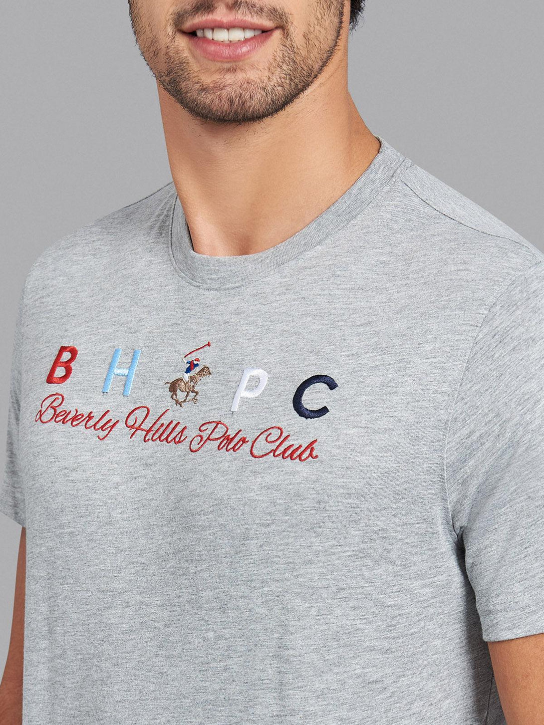 Beverly Hills Polo Club UK-BHPC BLOCK EMBROIDERED T-SHIRT HEATHER GREY