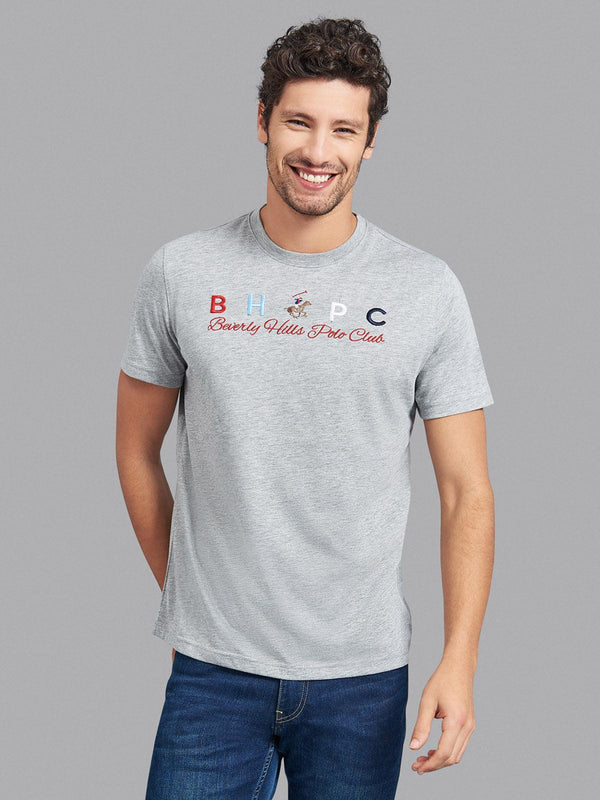 Beverly Hills Polo Club UK-BHPC BLOCK EMBROIDERED T-SHIRT HEATHER GREY