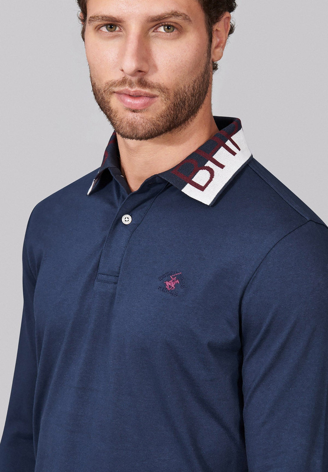 Beverly Hills Polo Club UK-BHPC COLLAR LS POLO SHIRT NAVY