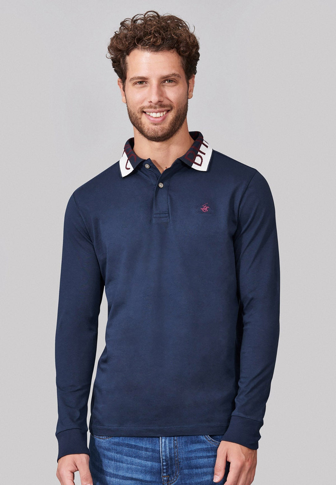 Beverly Hills Polo Club UK-BHPC COLLAR LS POLO SHIRT NAVY