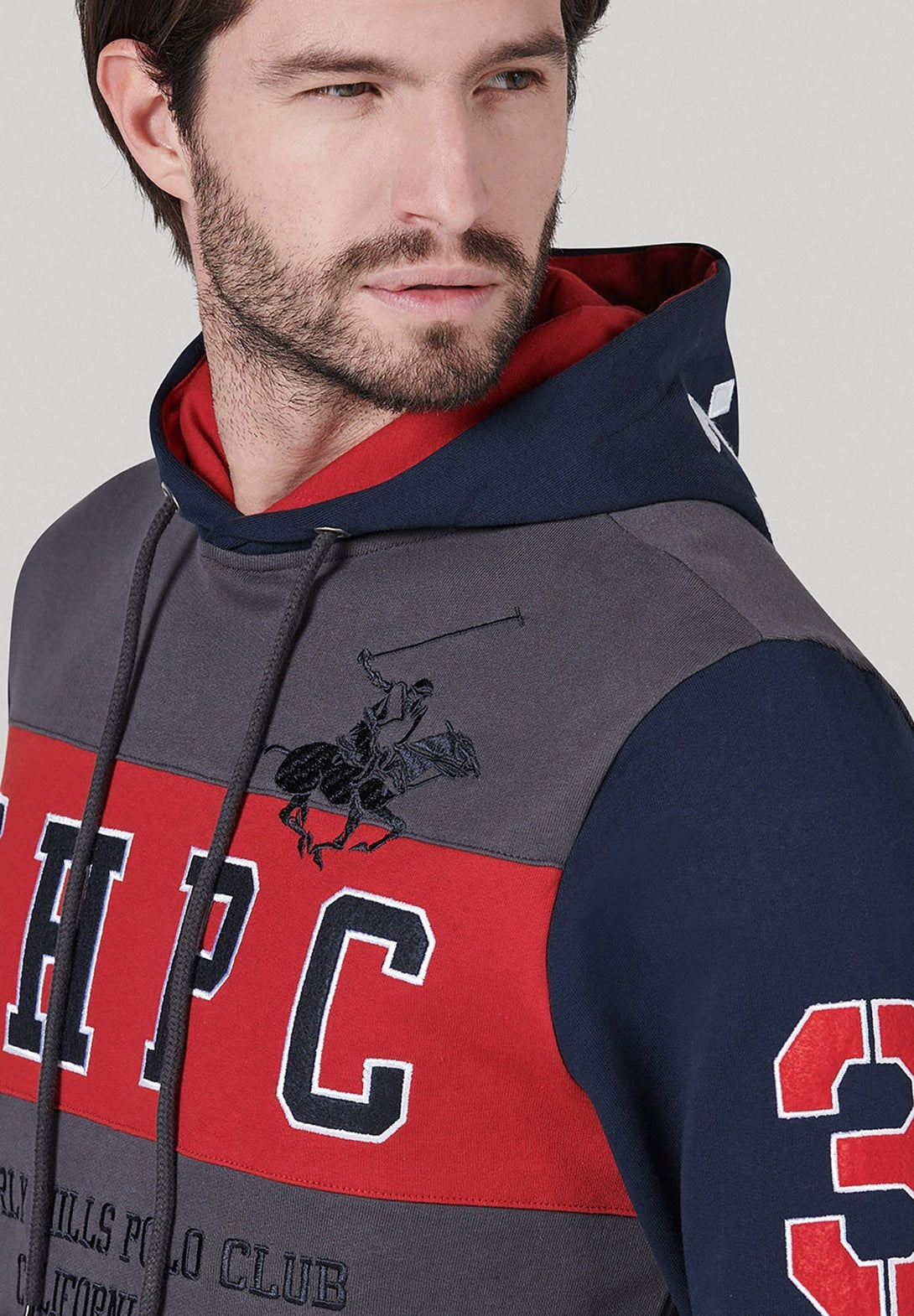 Beverly Hills Polo Club UK-BHPC POLO PONY PANEL HOODIE DARK GREY