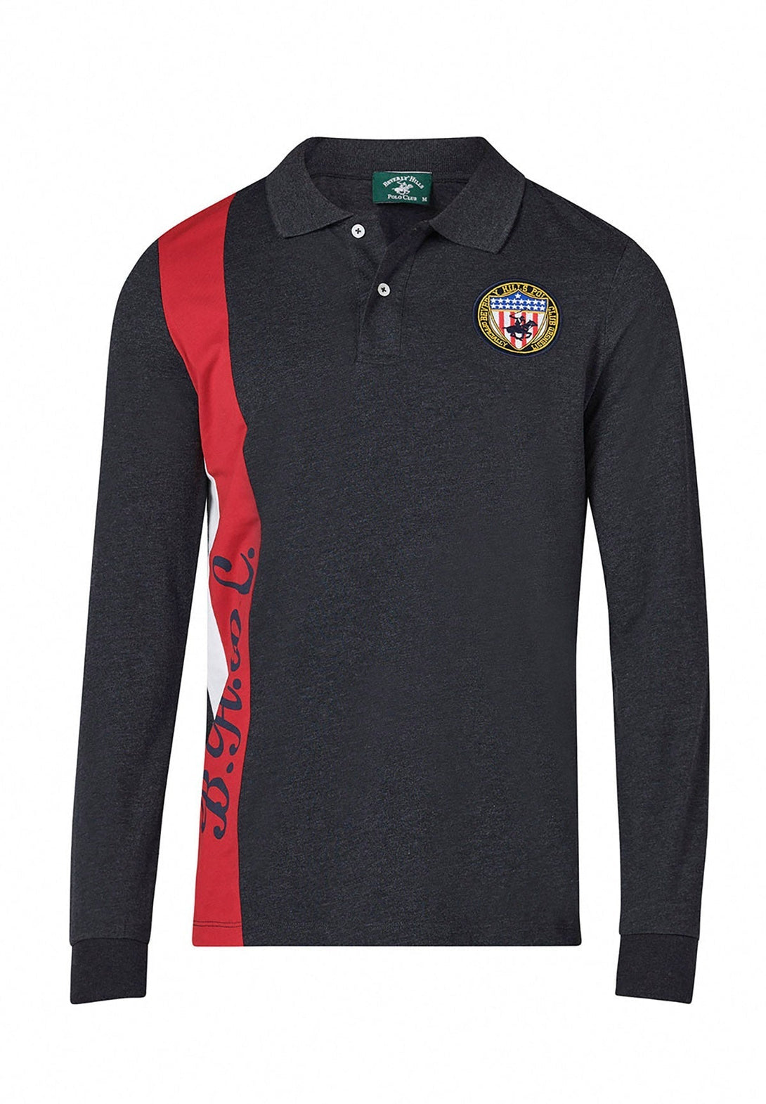 Beverly Hills Polo Club UK-BHPC US SHIELD PATCH LS POLO SHIRT DARK GREY