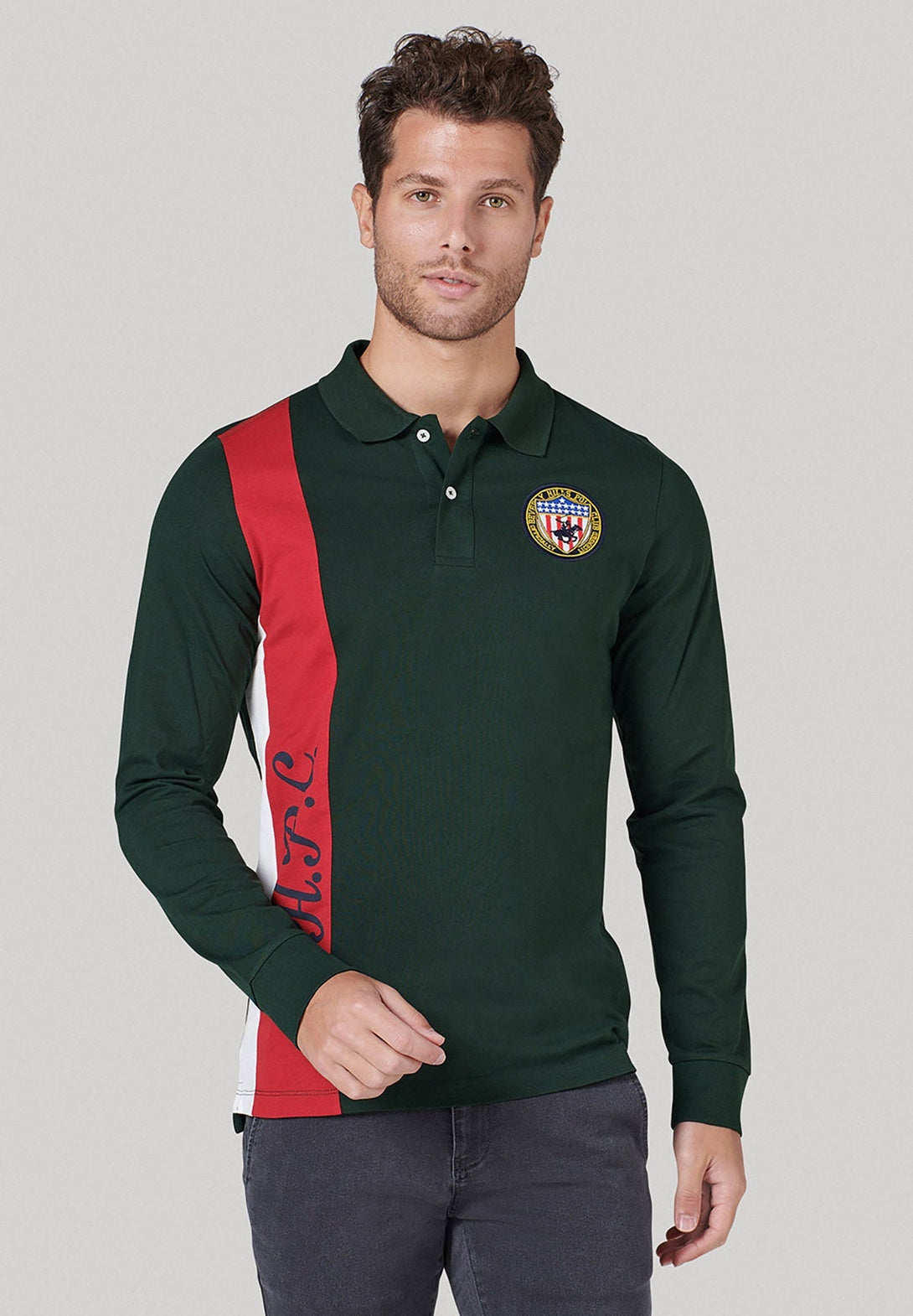 Beverly Hills Polo Club UK-BHPC US SHIELD PATCH LS POLO SHIRT MUSK