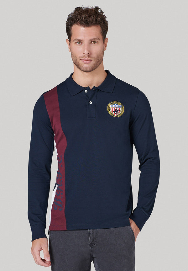 Beverly Hills Polo Club UK-BHPC US SHIELD PATCH LS POLO SHIRT NAVY