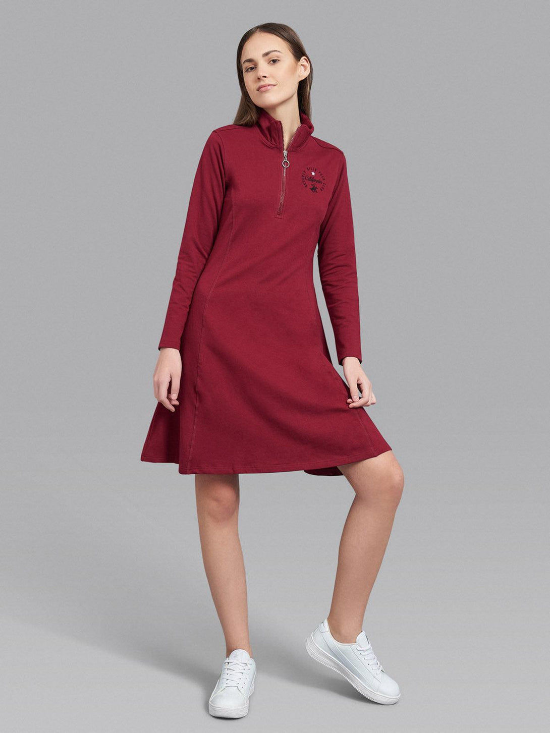 Beverly Hills Polo Club UK-CALIFORNIA 1/4 ZIP DRESS SANGRIA