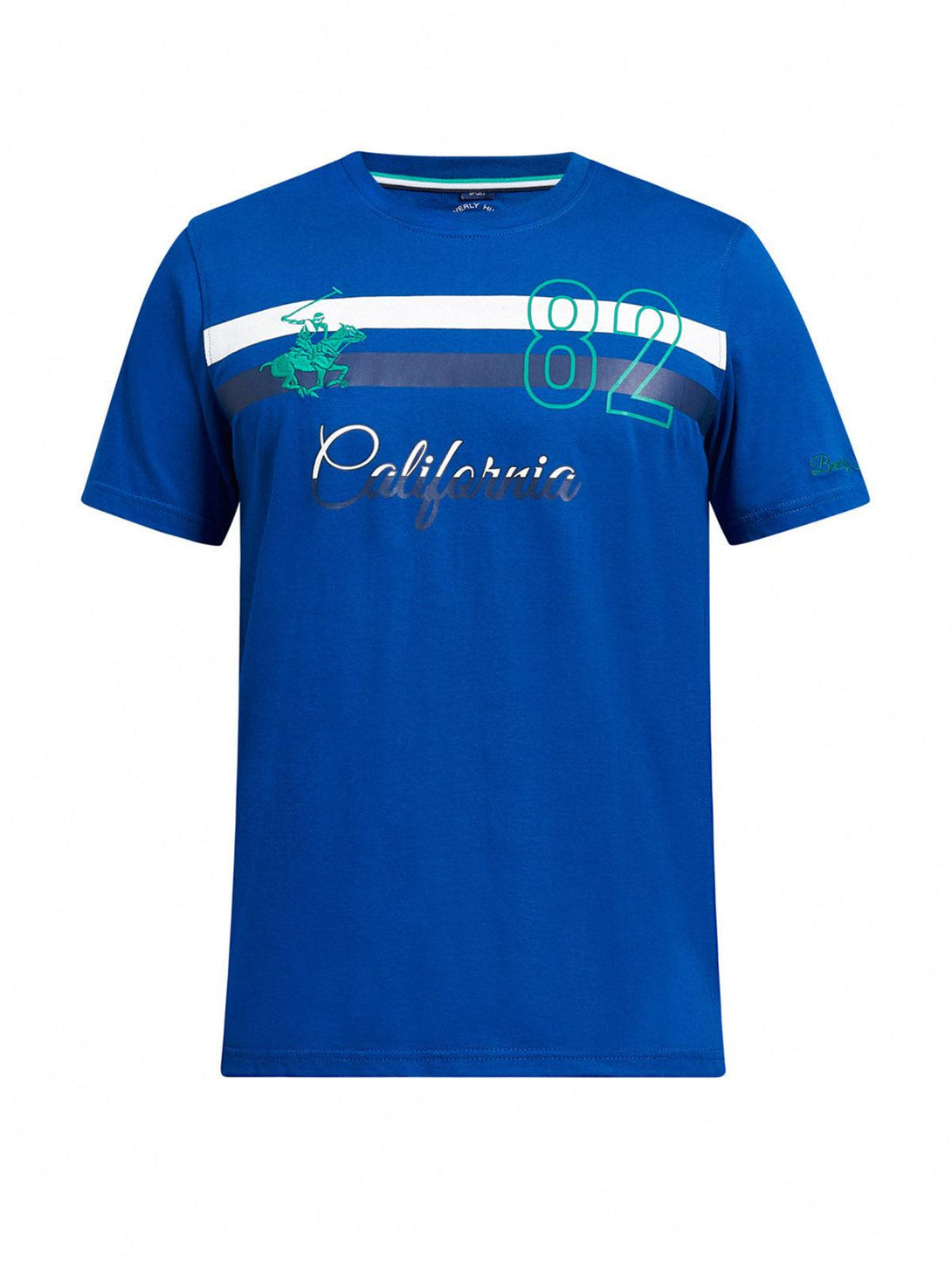 Beverly Hills Polo Club UK-CALIFORNIA 82 STRIPE POLO PONY T-SHIRT BALTIC BLUE