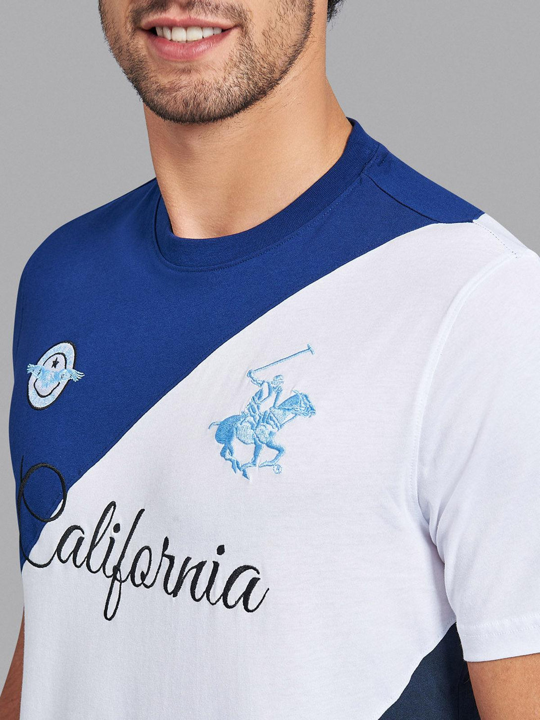 Beverly Hills Polo Club UK-CALIFORNIA COLOURS PANEL T-SHIRT BALTIC BLUE