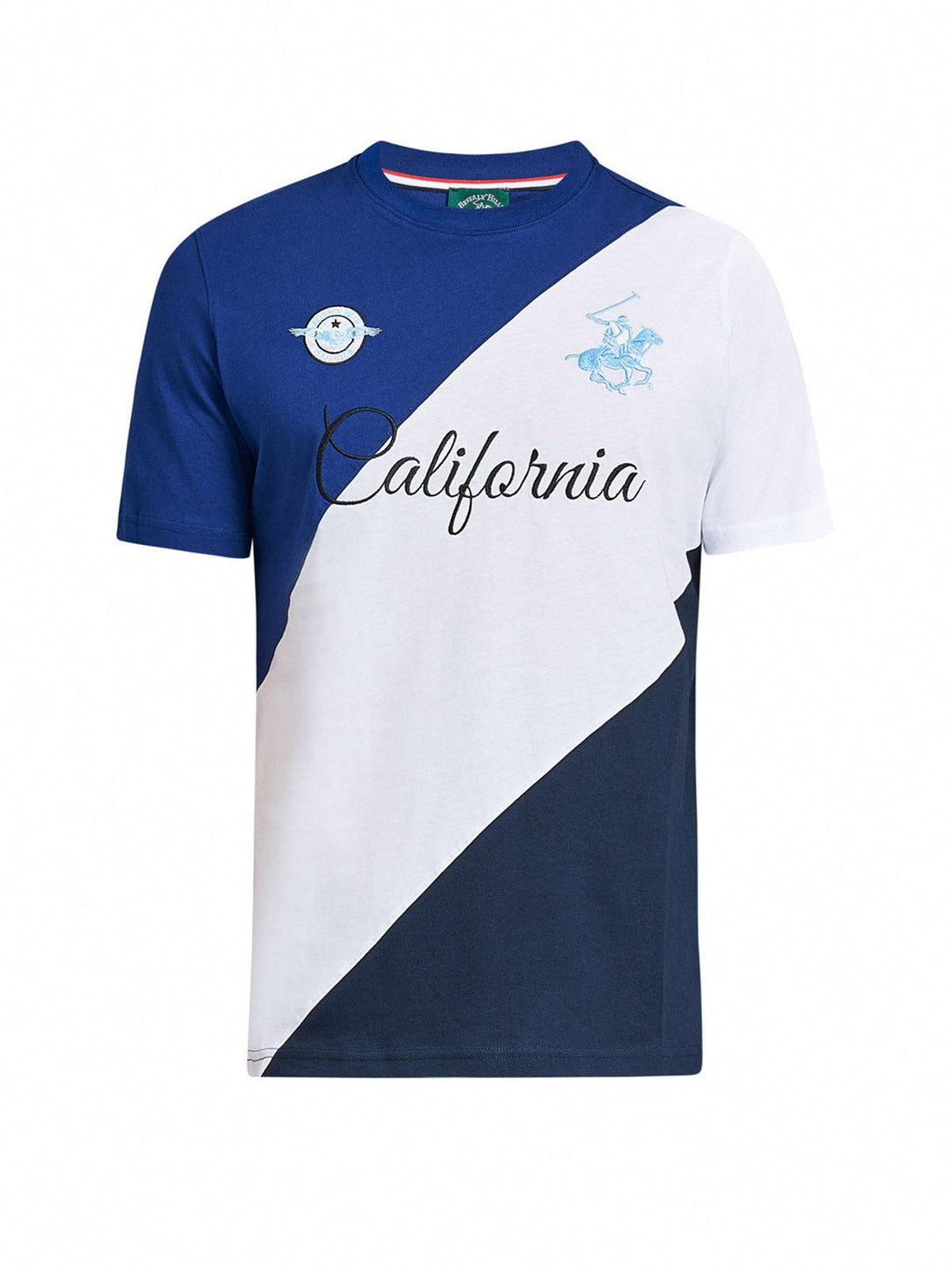 Beverly Hills Polo Club UK-CALIFORNIA COLOURS PANEL T-SHIRT BALTIC BLUE