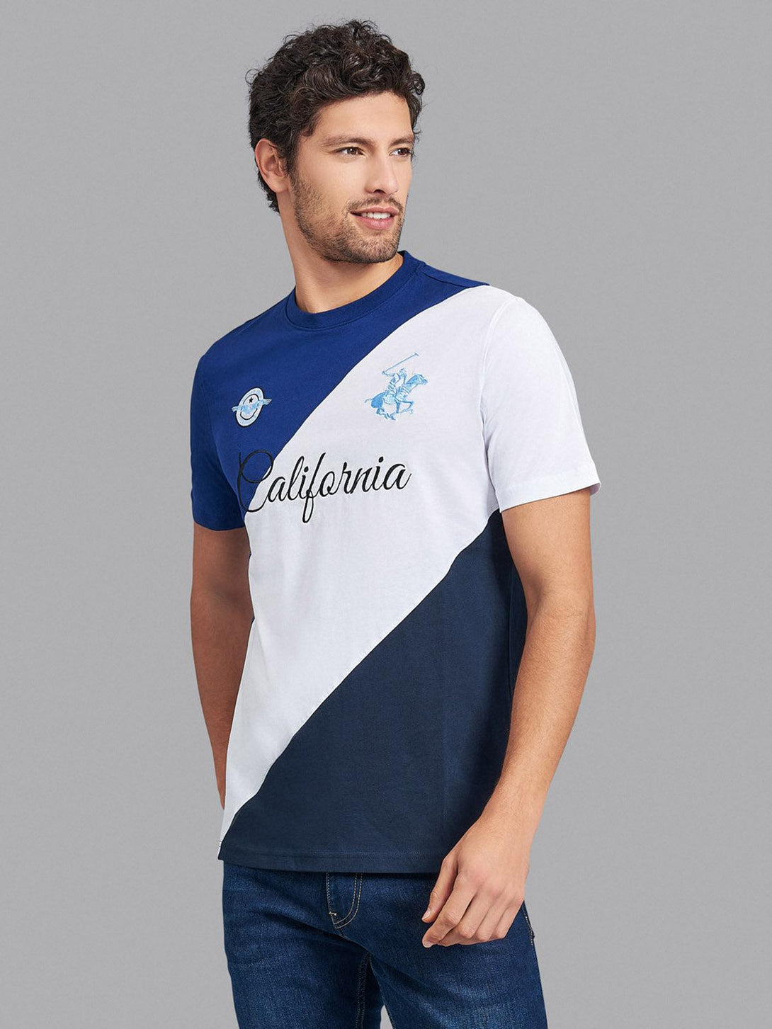 Beverly Hills Polo Club UK-CALIFORNIA COLOURS PANEL T-SHIRT BALTIC BLUE