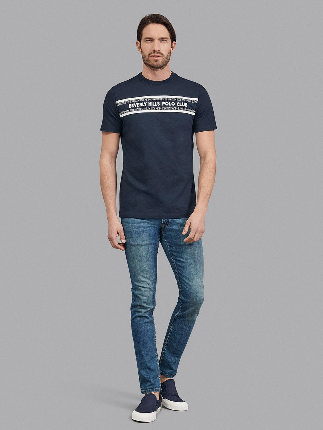 Beverly Hills Polo Club UK-CHAIN LINK STRIPE LOGO T-SHIRT NAVY