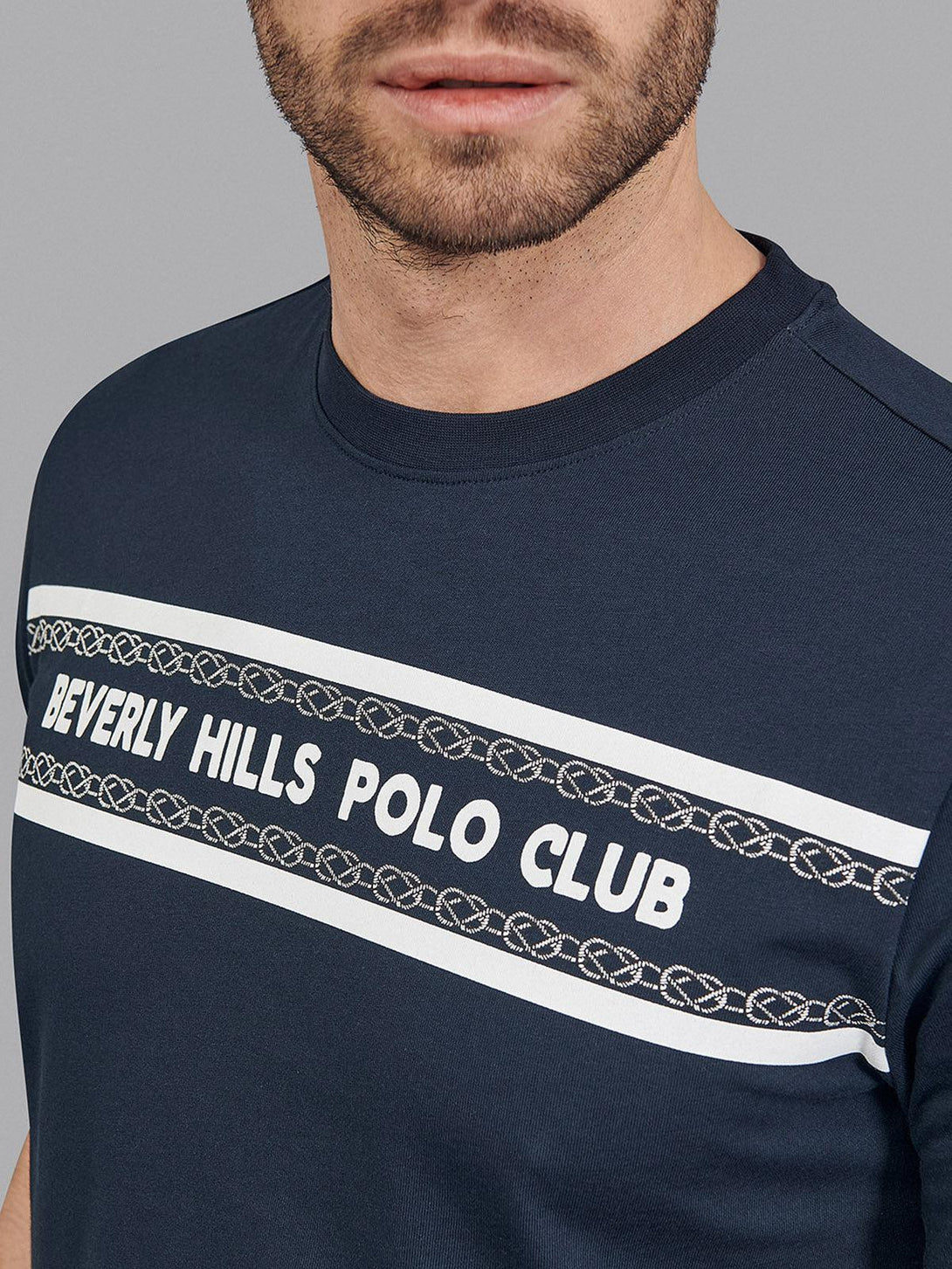 Beverly Hills Polo Club UK-CHAIN LINK STRIPE LOGO T-SHIRT NAVY