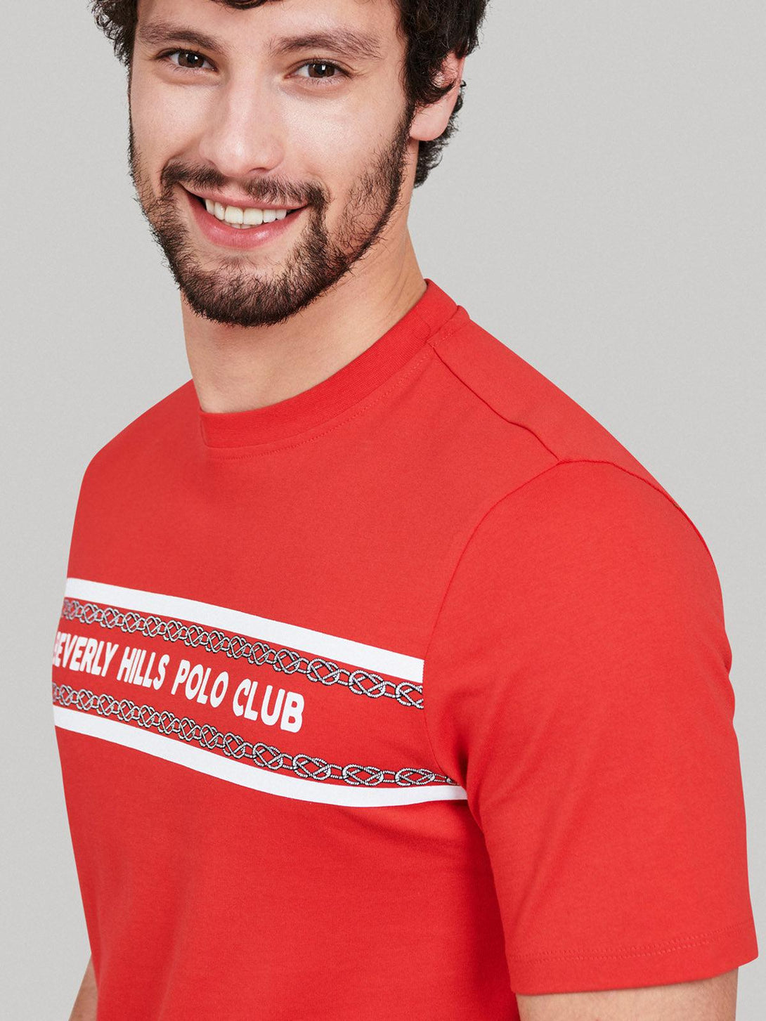 Beverly Hills Polo Club UK-CHAIN LINK STRIPE LOGO T-SHIRT RED