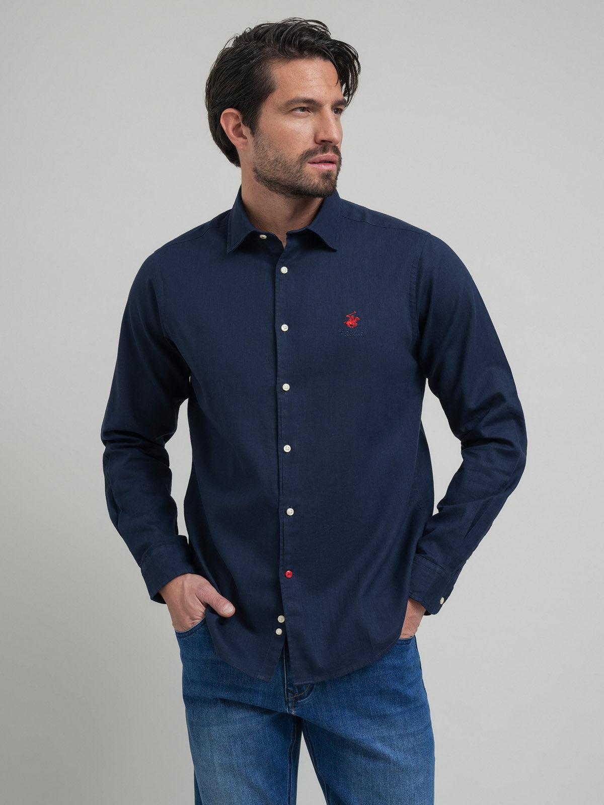 Beverly Hills Polo Club UK-CONTRAST BUTTON SHIRT NAVY