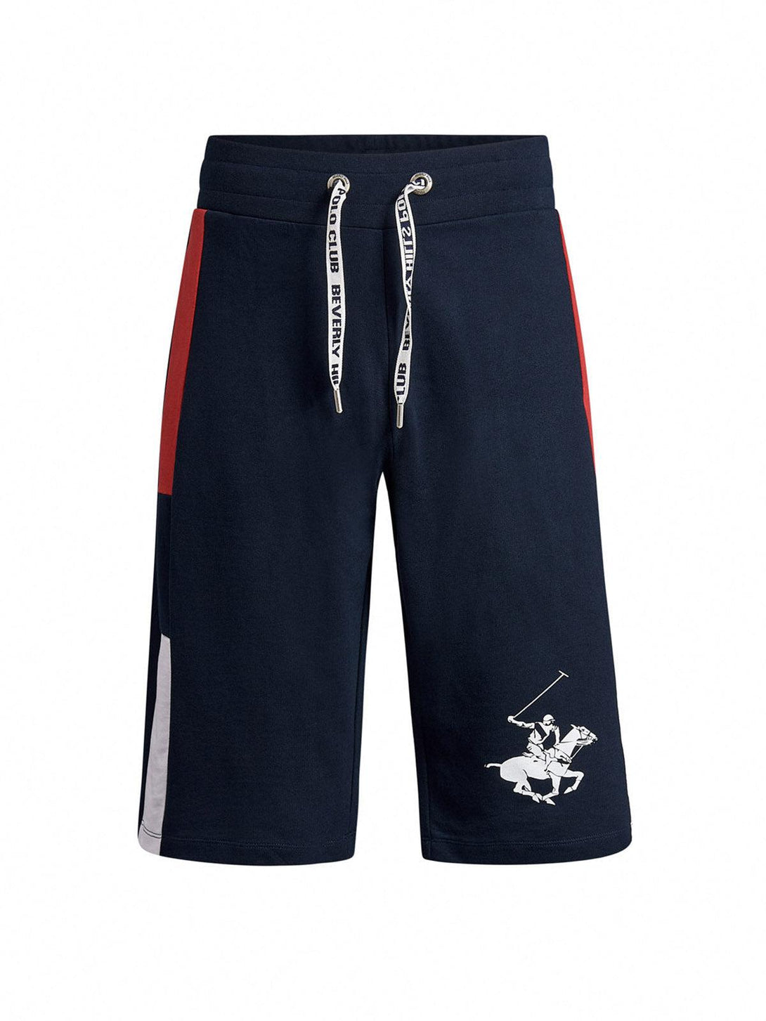 Beverly Hills Polo Club UK-CONTRAST FLAG STRIPE POLO PONY FLEECE SHORTS TRUE NAVY