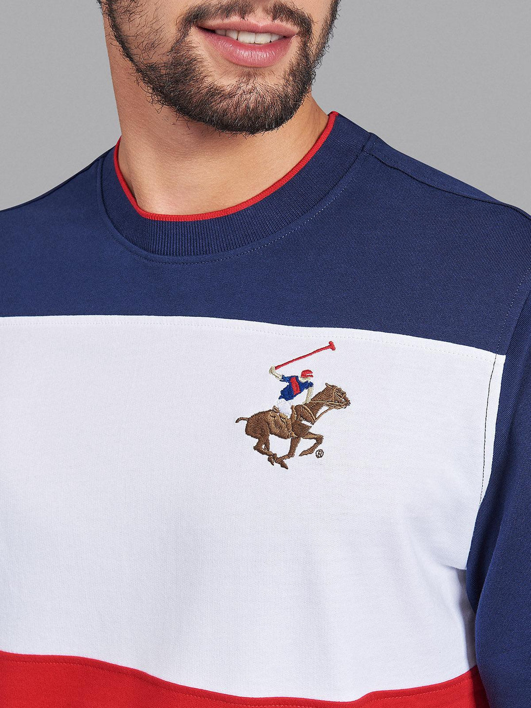 Beverly Hills Polo Club UK-CONTRAST PANEL ICON PONY SWEATSHIRT TRUE NAVY