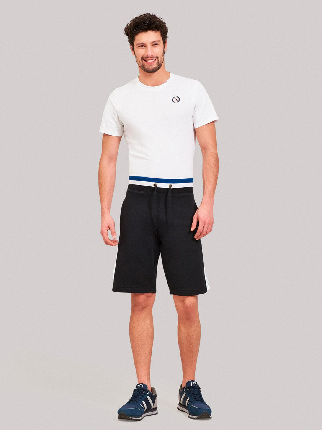 Beverly Hills Polo Club UK-CONTRAST STRIPE FLEECE SHORTS BLACK