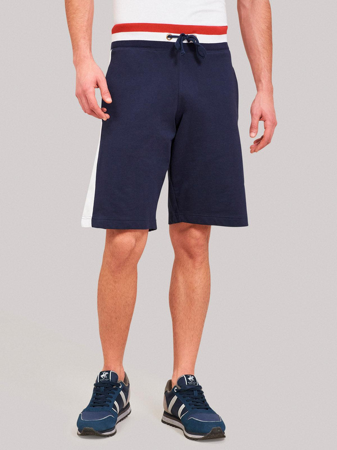 Beverly Hills Polo Club UK-CONTRAST STRIPE FLEECE SHORTS TRUE NAVY