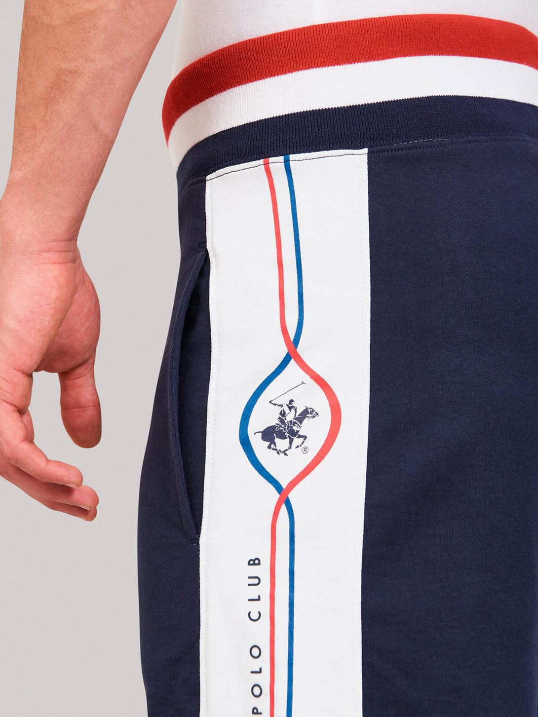 Beverly Hills Polo Club UK-CONTRAST STRIPE FLEECE SHORTS TRUE NAVY