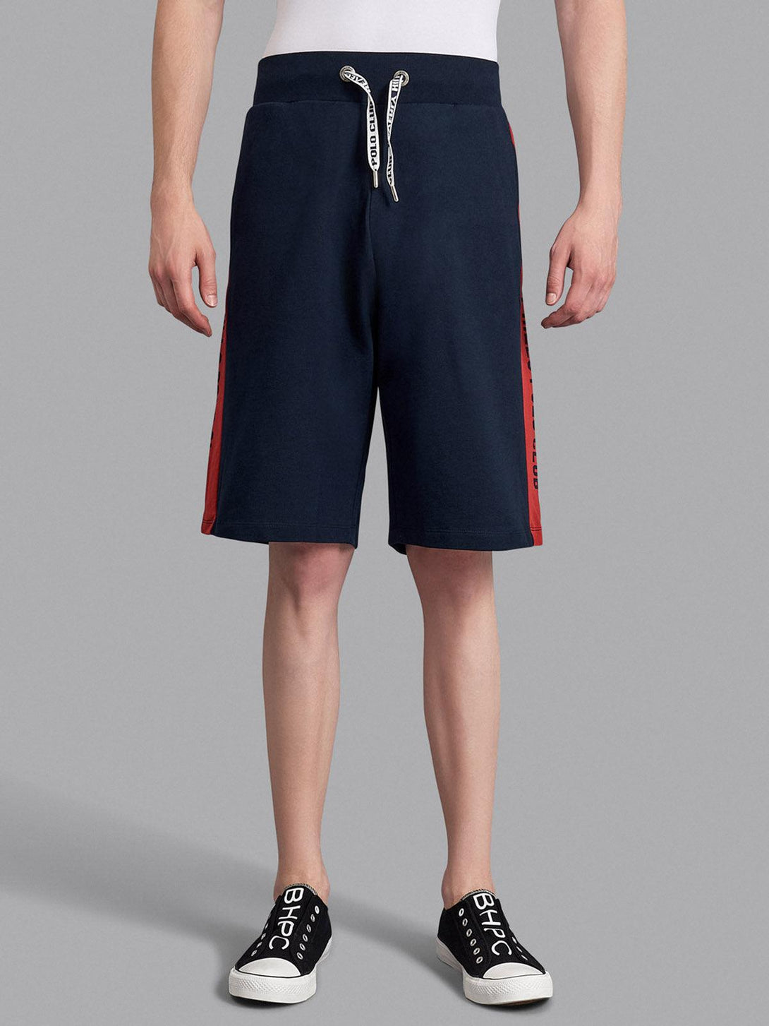 Beverly Hills Polo Club UK-CONTRAST STRIPE LOGO FLEECE SHORTS NAVY