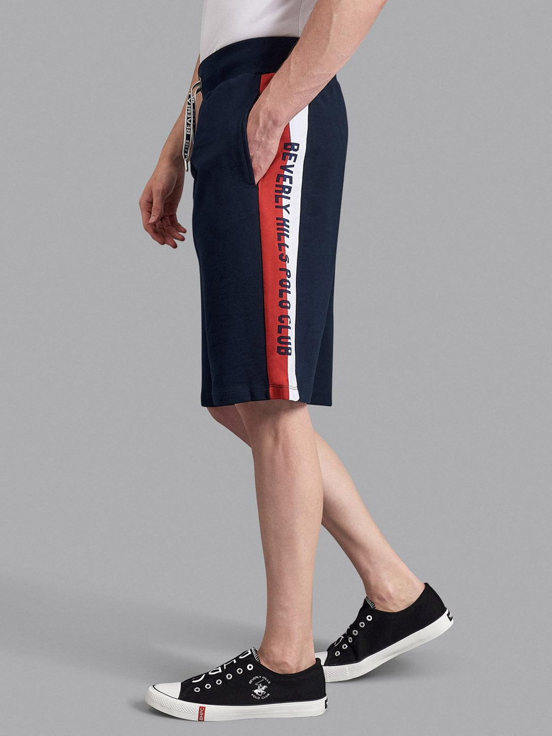 Beverly Hills Polo Club UK-CONTRAST STRIPE LOGO FLEECE SHORTS NAVY