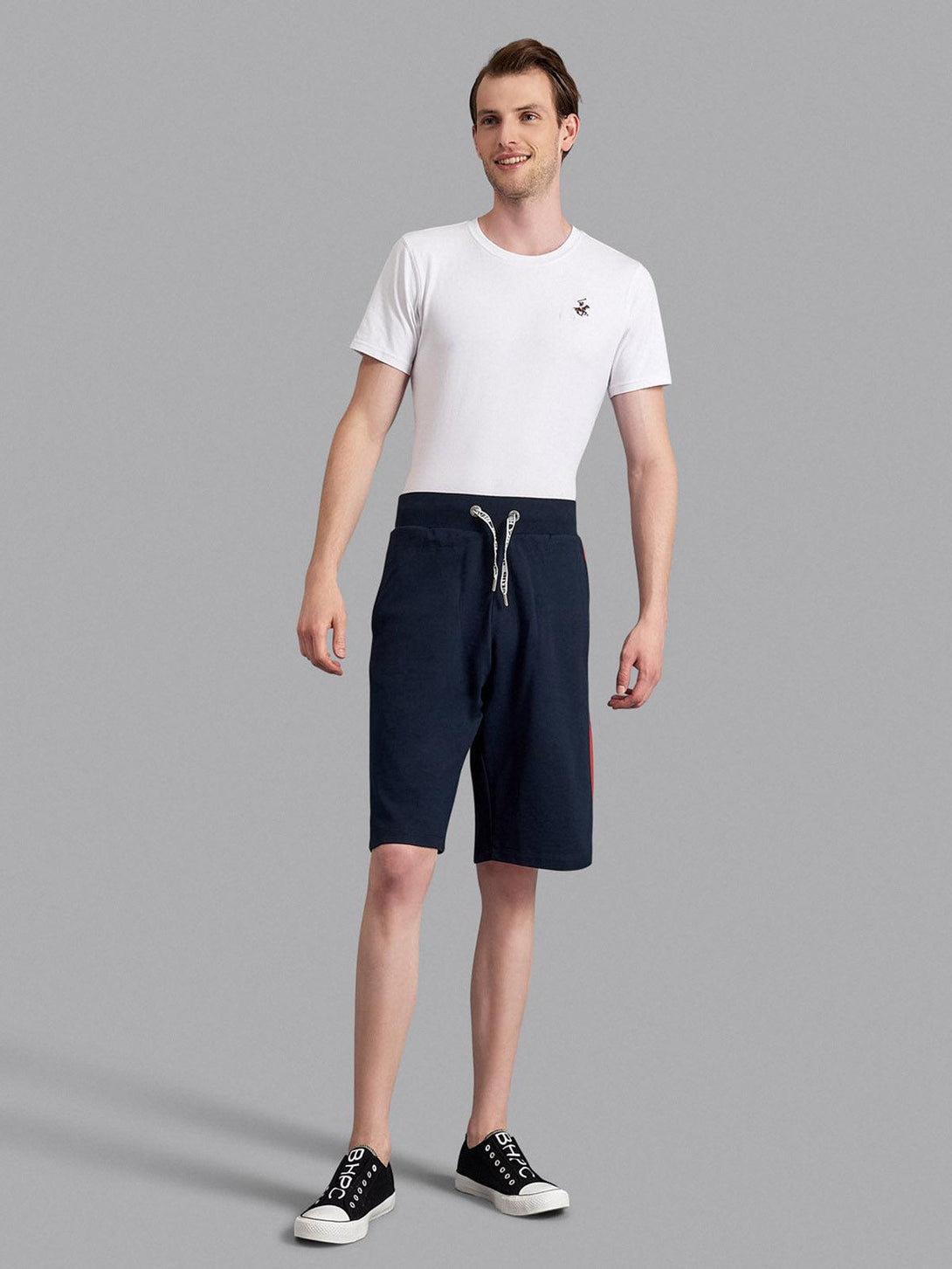 Beverly Hills Polo Club UK-CONTRAST STRIPE LOGO FLEECE SHORTS NAVY