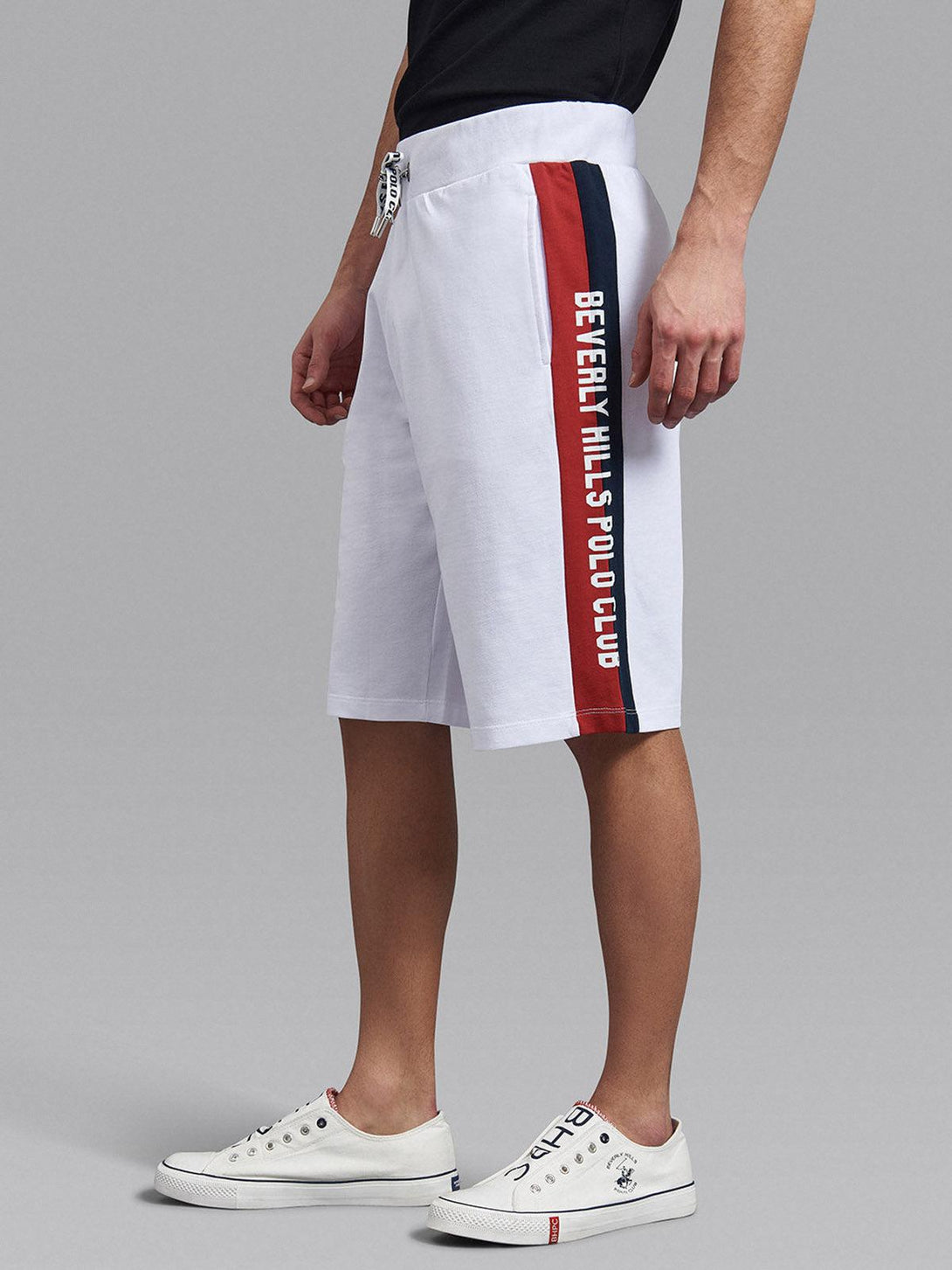 Beverly Hills Polo Club UK-CONTRAST STRIPE LOGO FLEECE SHORTS WHITE