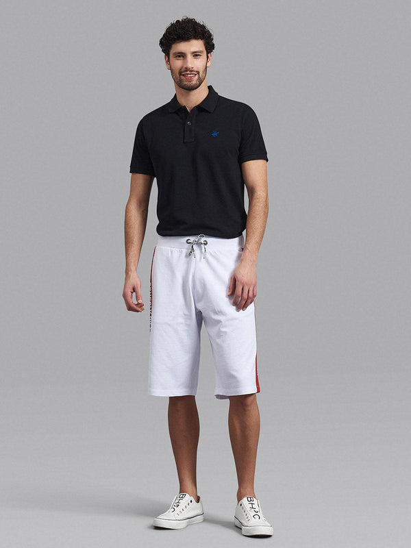 Beverly Hills Polo Club UK-CONTRAST STRIPE LOGO FLEECE SHORTS WHITE