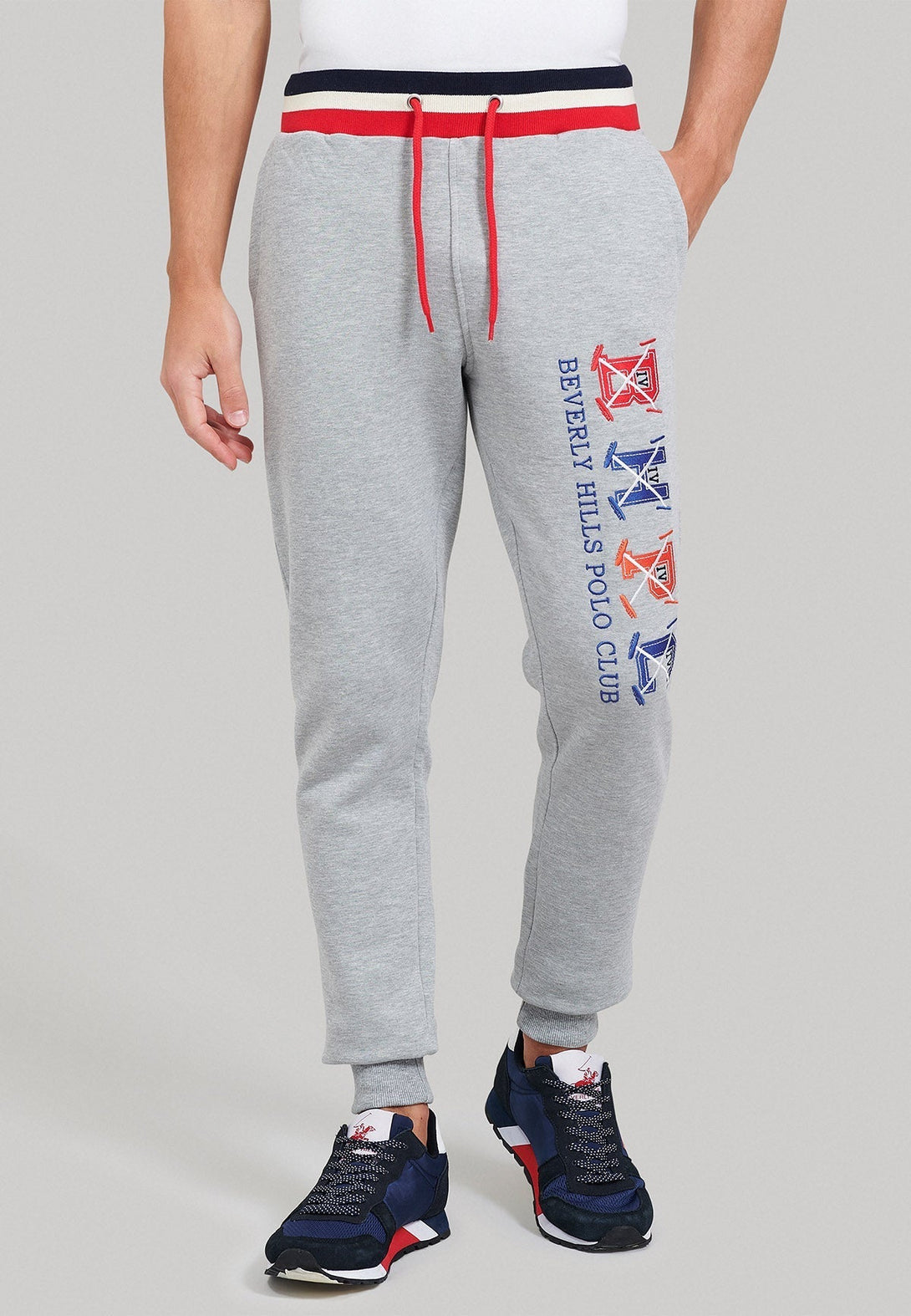 Beverly Hills Polo Club UK-CONTRAST STRIPE WAIST JOGGERS GREY MELANGE