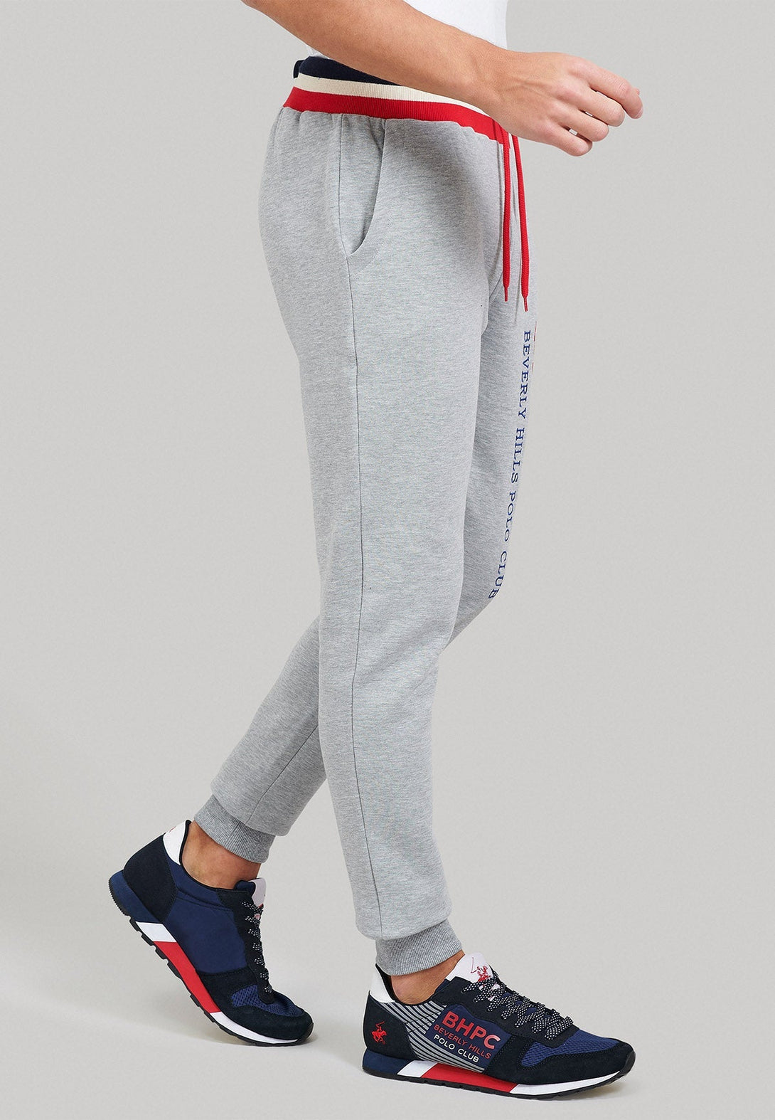 Beverly Hills Polo Club UK-CONTRAST STRIPE WAIST JOGGERS GREY MELANGE