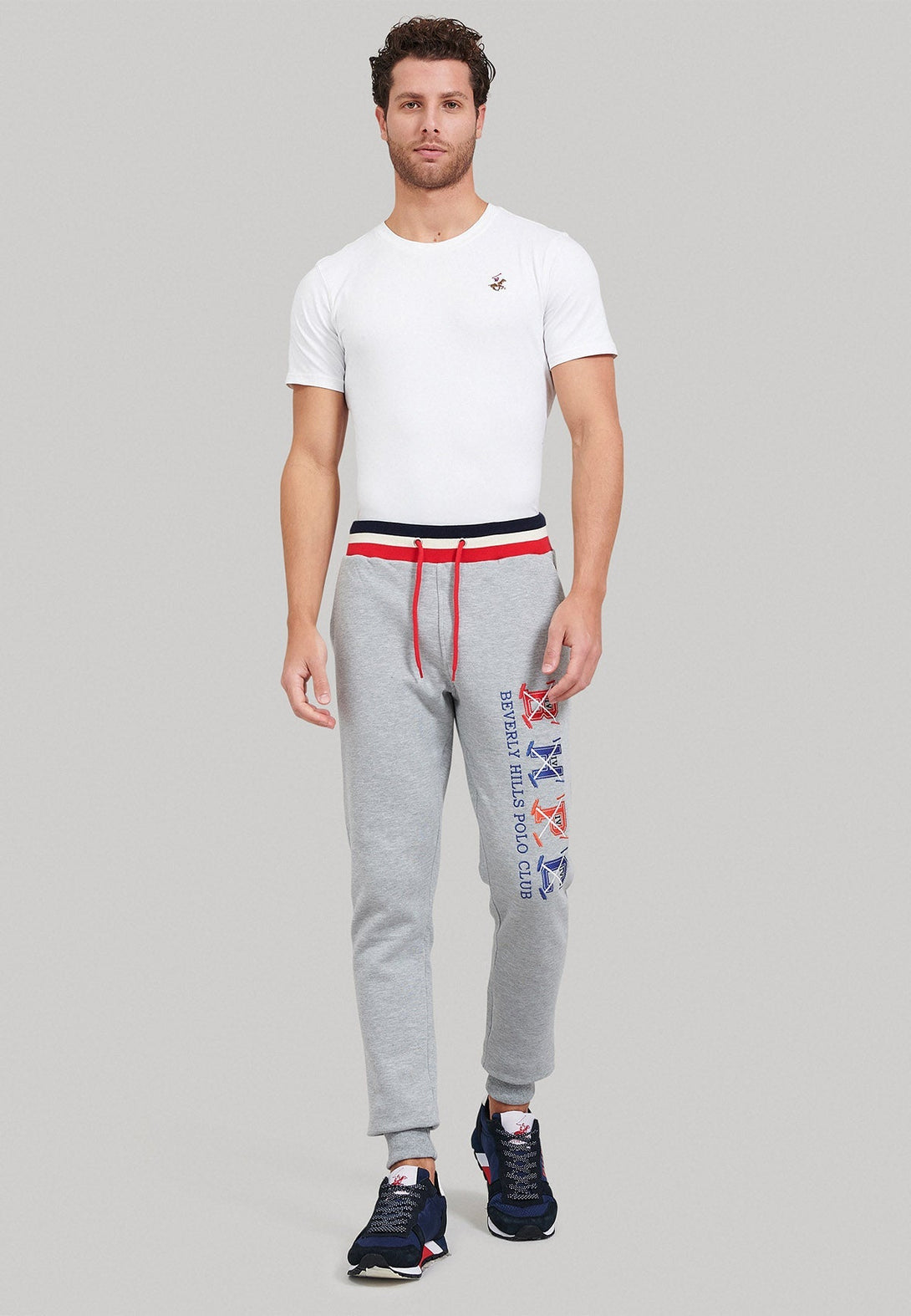 Beverly Hills Polo Club UK-CONTRAST STRIPE WAIST JOGGERS GREY MELANGE