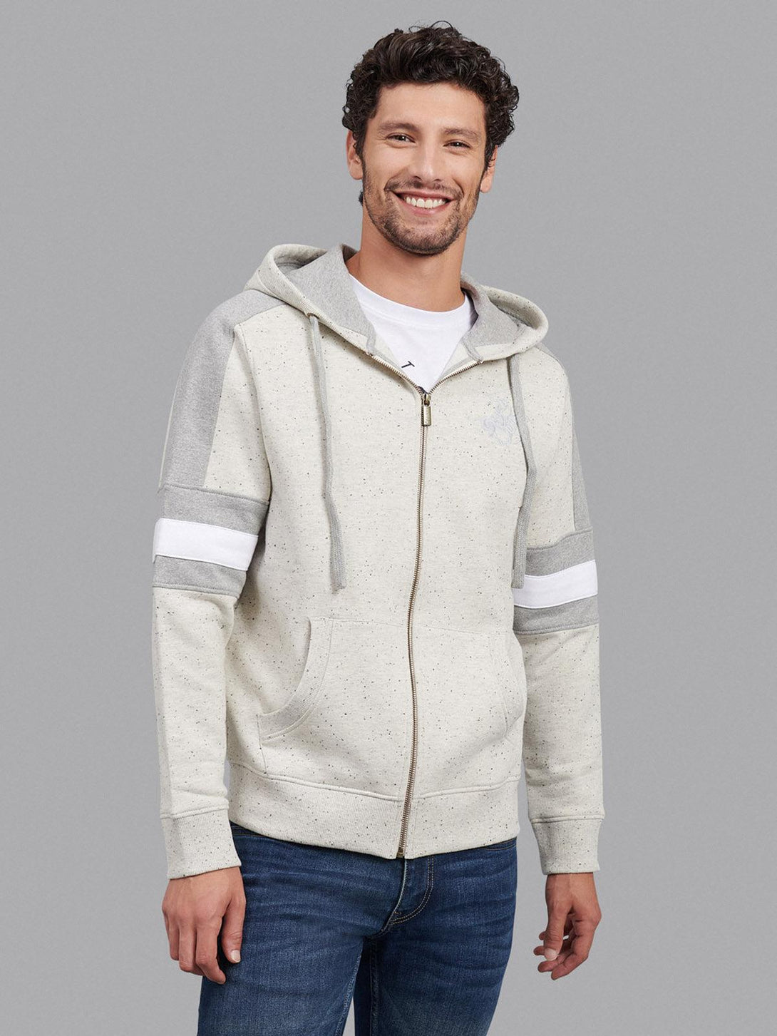 Beverly Hills Polo Club UK-CONTRAST STRIPE ZIP HOODIE HEATHER OATMEAL