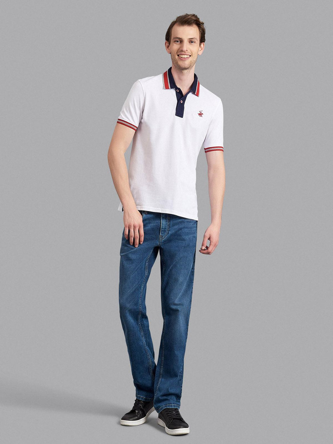 Beverly Hills Polo Club UK-CONTRAST TIPPED SIGNATURE POLO SHIRT WHITE