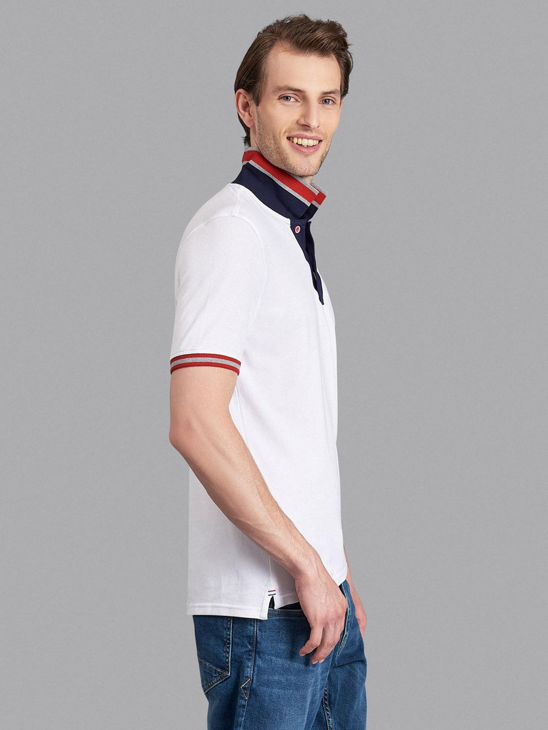 Beverly Hills Polo Club UK-CONTRAST TIPPED SIGNATURE POLO SHIRT WHITE