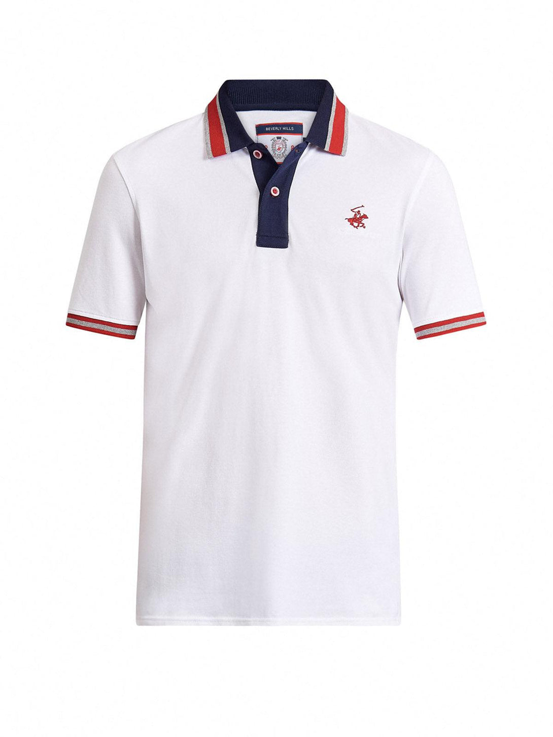 Beverly Hills Polo Club UK-CONTRAST TIPPED SIGNATURE POLO SHIRT WHITE