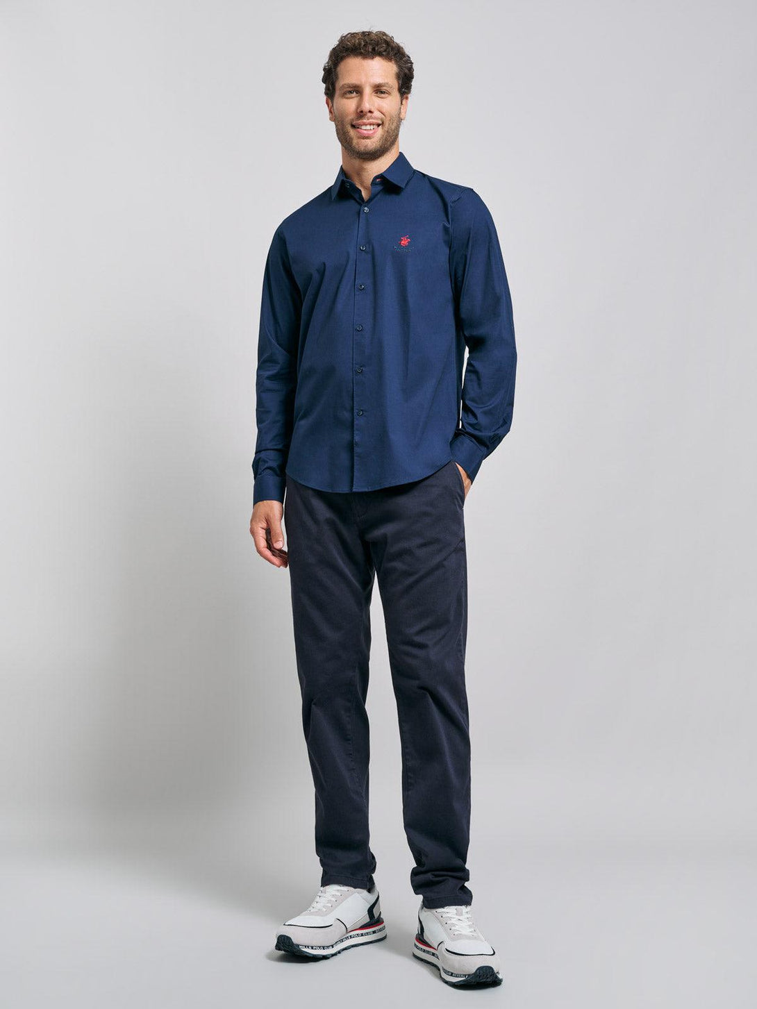 Beverly Hills Polo Club UK-COTTON OXFORD SHIRT NAVY