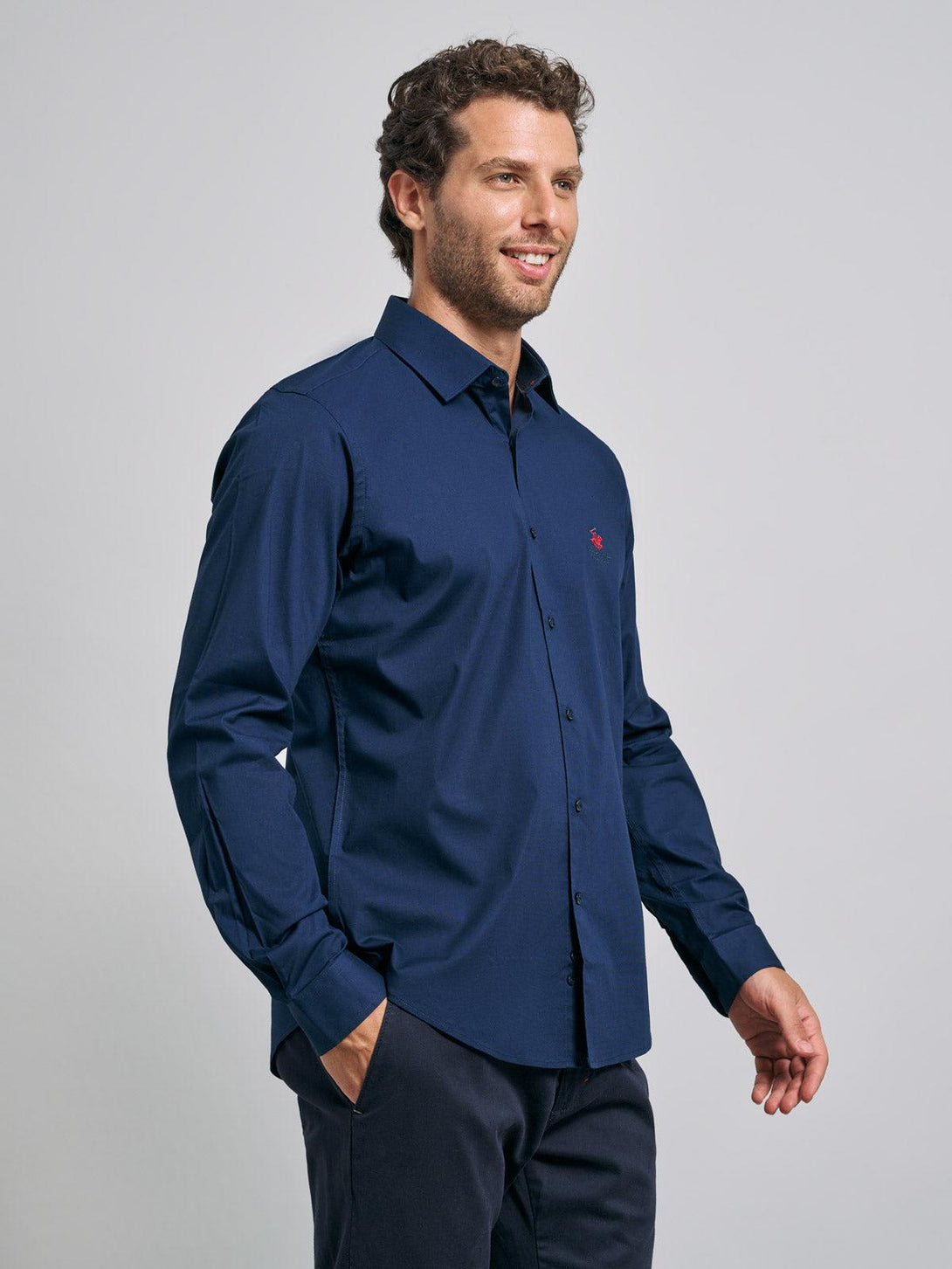 Beverly Hills Polo Club UK-COTTON OXFORD SHIRT NAVY