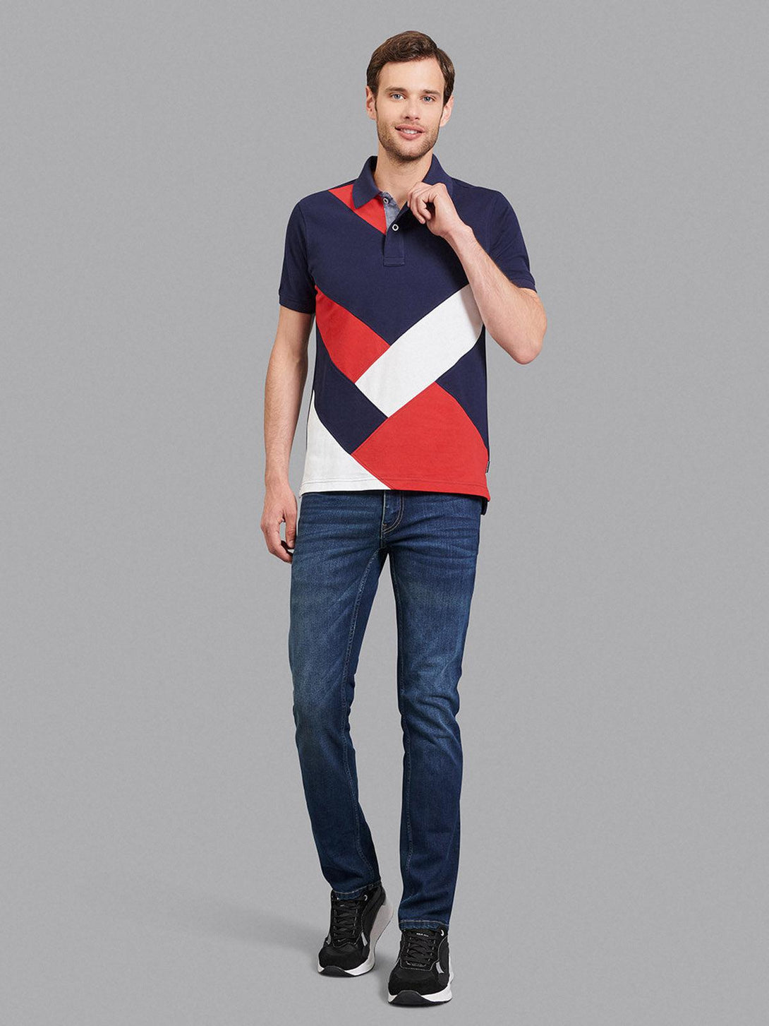 Beverly Hills Polo Club UK-CROSS PANELLED SIGNATURE POLO SHIRT TRUE NAVY