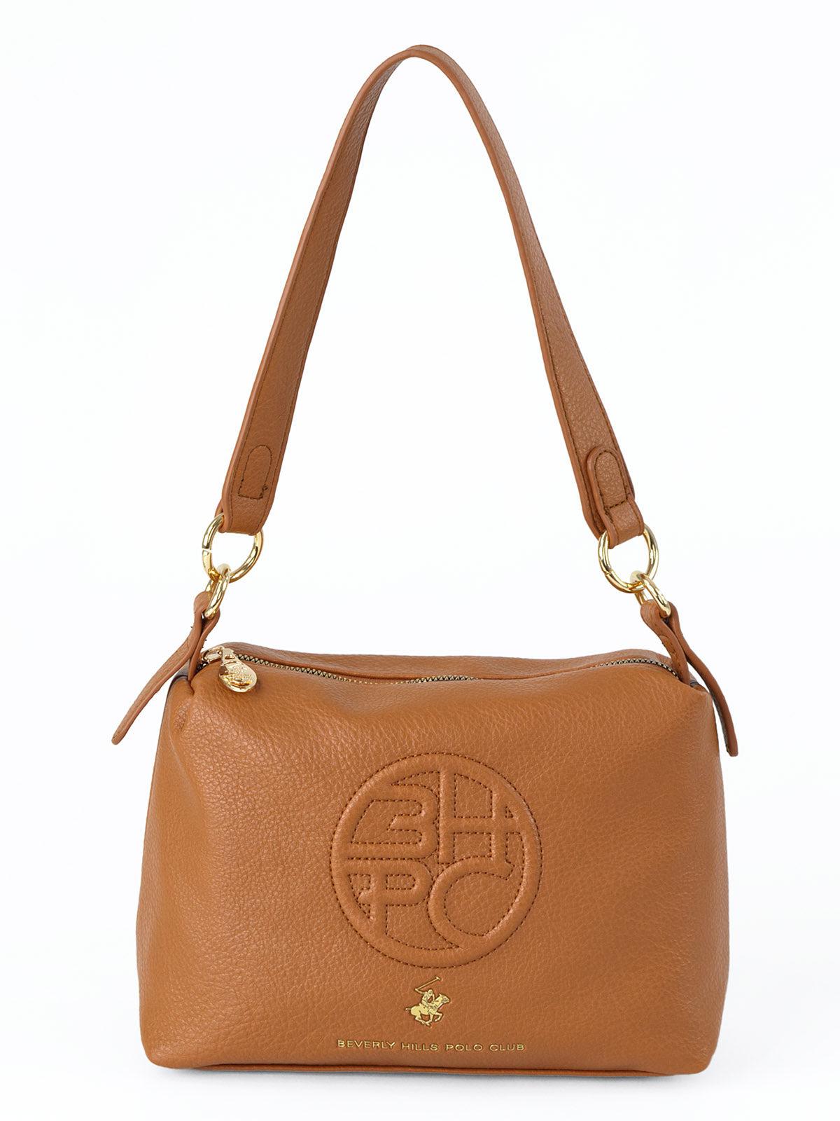 Beverly Hills Polo Club UK-EMBOSSED BHPC SHOULDER BAG BROWN