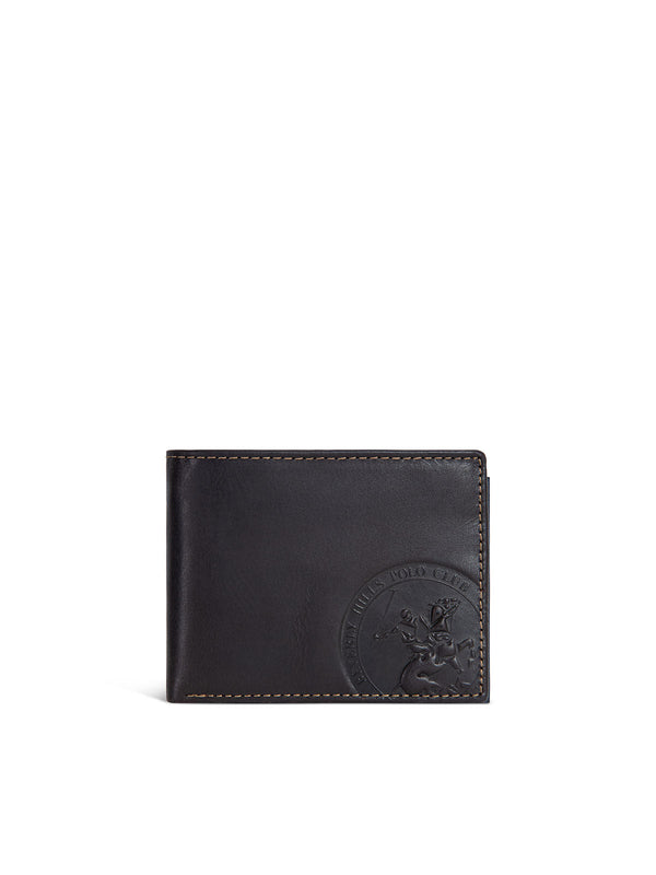 Beverly Hills Polo Club UK-EMBOSSED COIN POCKET BIFOLD WALLET DARK BROWN