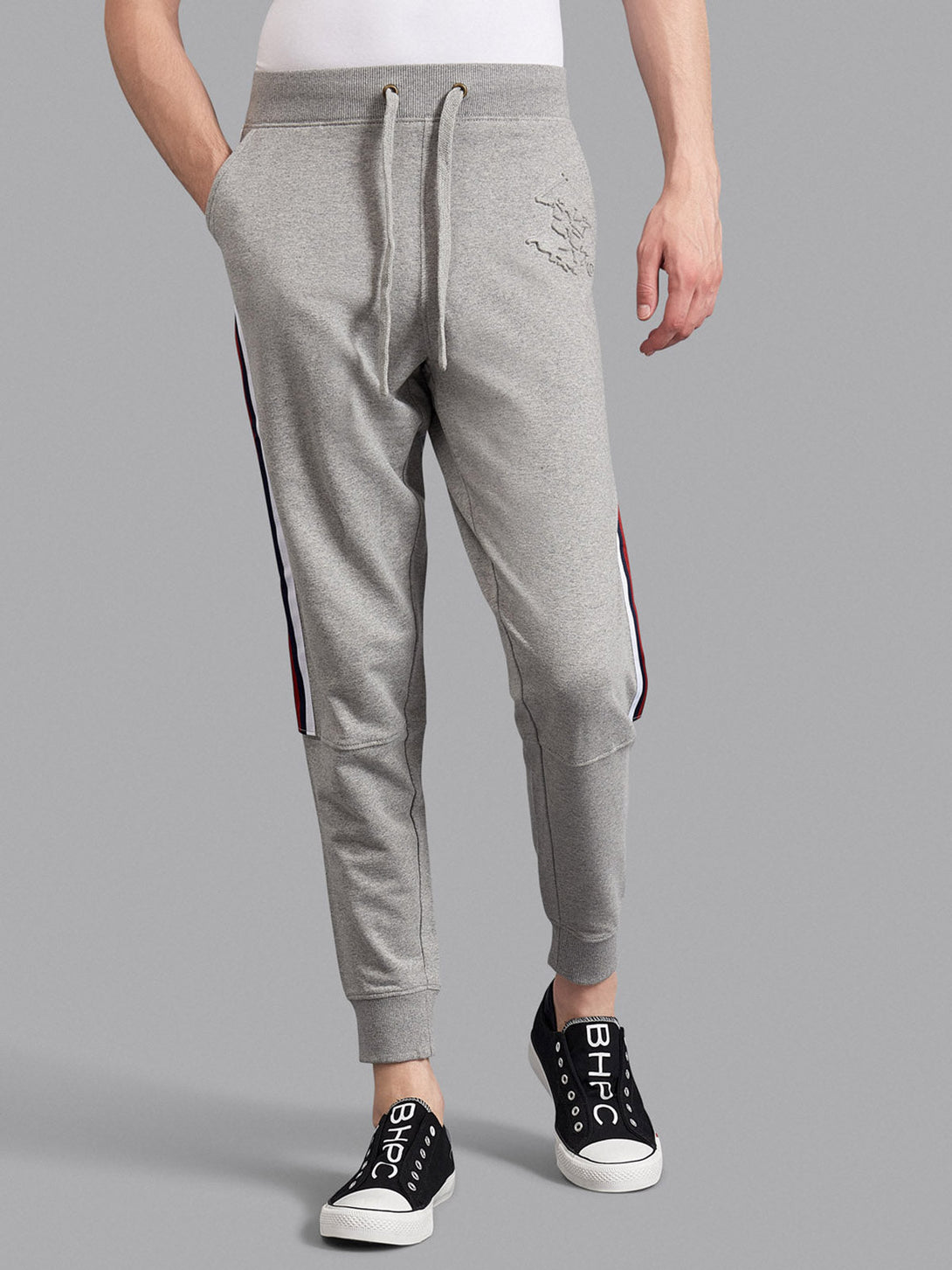 Beverly Hills Polo Club UK-EMBOSSED KNEE SEAM JOGGERS HEATHER GREY