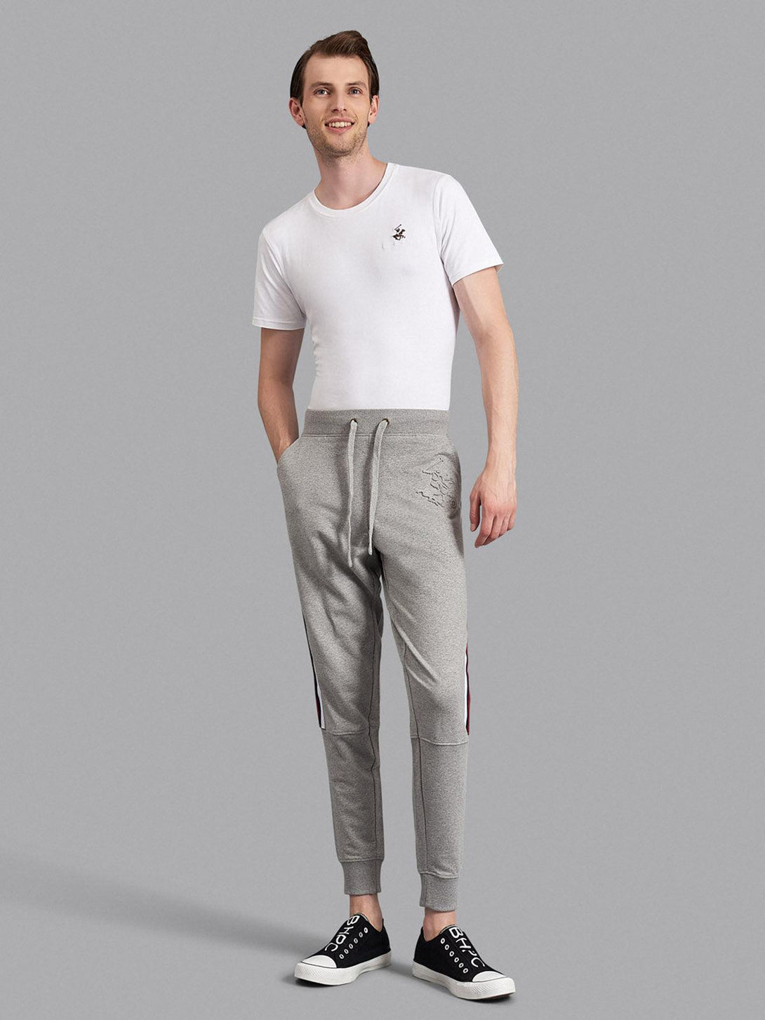 Beverly Hills Polo Club UK-EMBOSSED KNEE SEAM JOGGERS HEATHER GREY